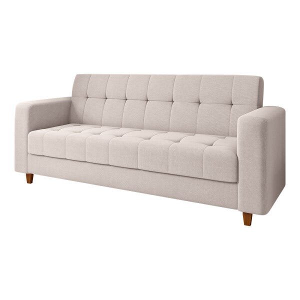 Sofá 03 Lugares Arezzo Linho Grosso Bege A19 Pés Chanfrado Castanho - D'Rossi