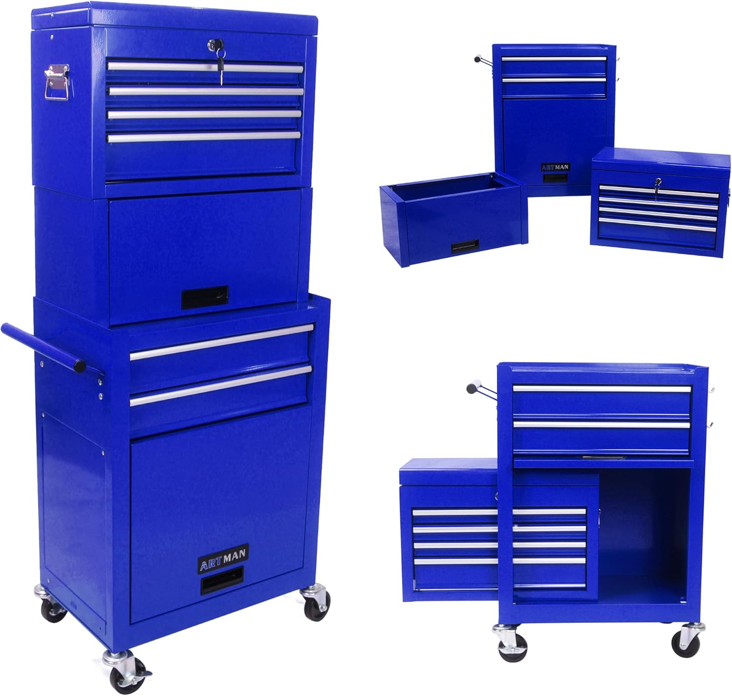 RYH 6 Drawers Rolling Tool Chest & Tool Box on Wheels | Heavy Duty Metal Cart with Ball Bearing Drawers | Fits US General Tool Box for Garage Storage(Blue, 6 Drawers 3 in 1/51.99