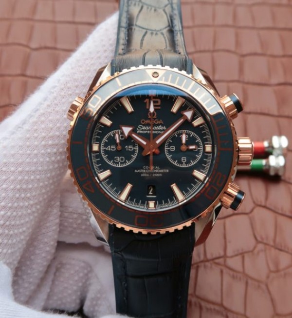 Replica Omega OMF Planet Ocean Master Chronometer SS/RG Blue Bezel Blue Dial Leather Strap A9901 - Top club