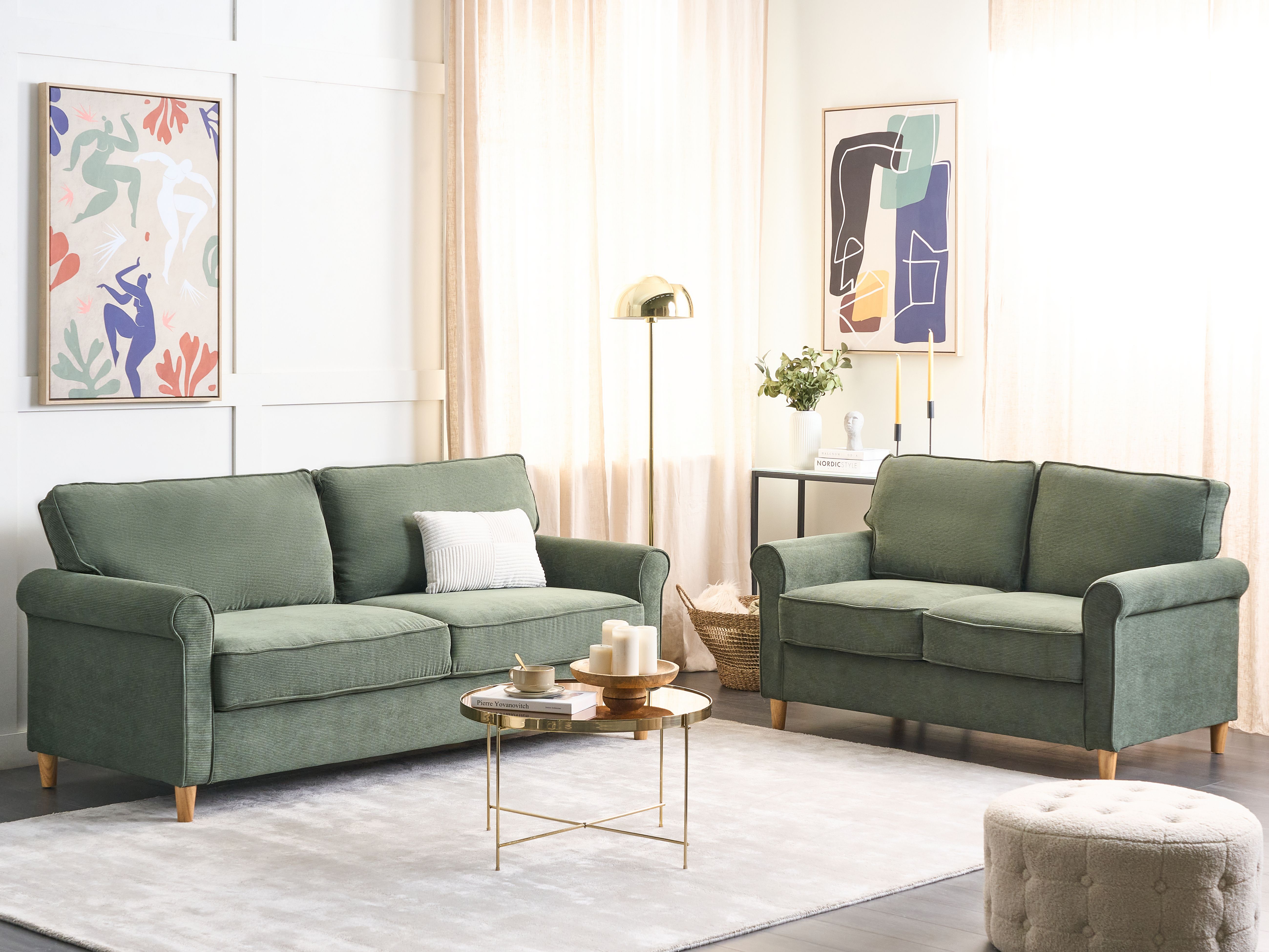 Living Room Set 5 Seater RONNEBY Corduroy Dark Green