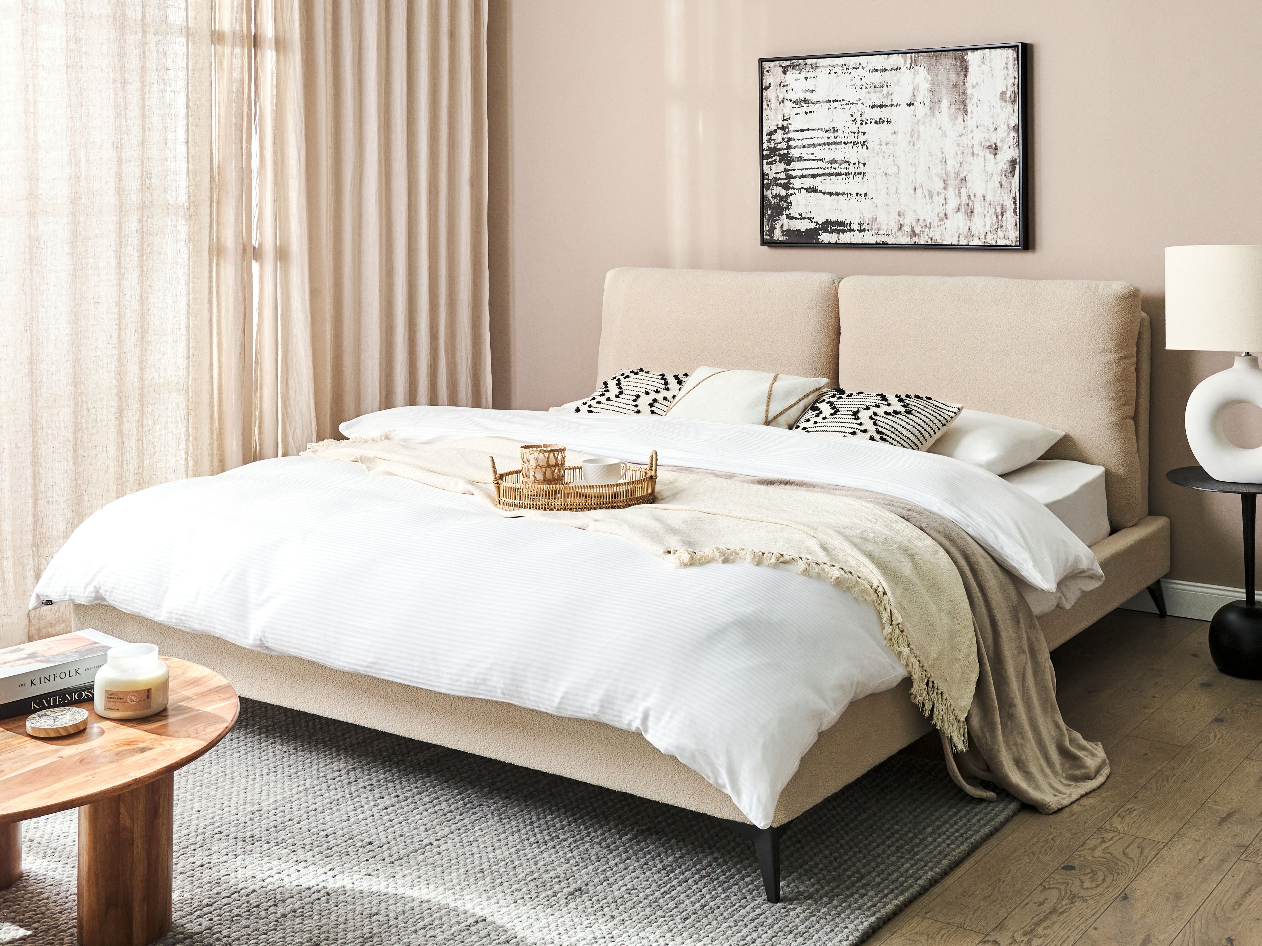 Bed Boucle MELLE 180 x 200 cm (EU Super King) Beige