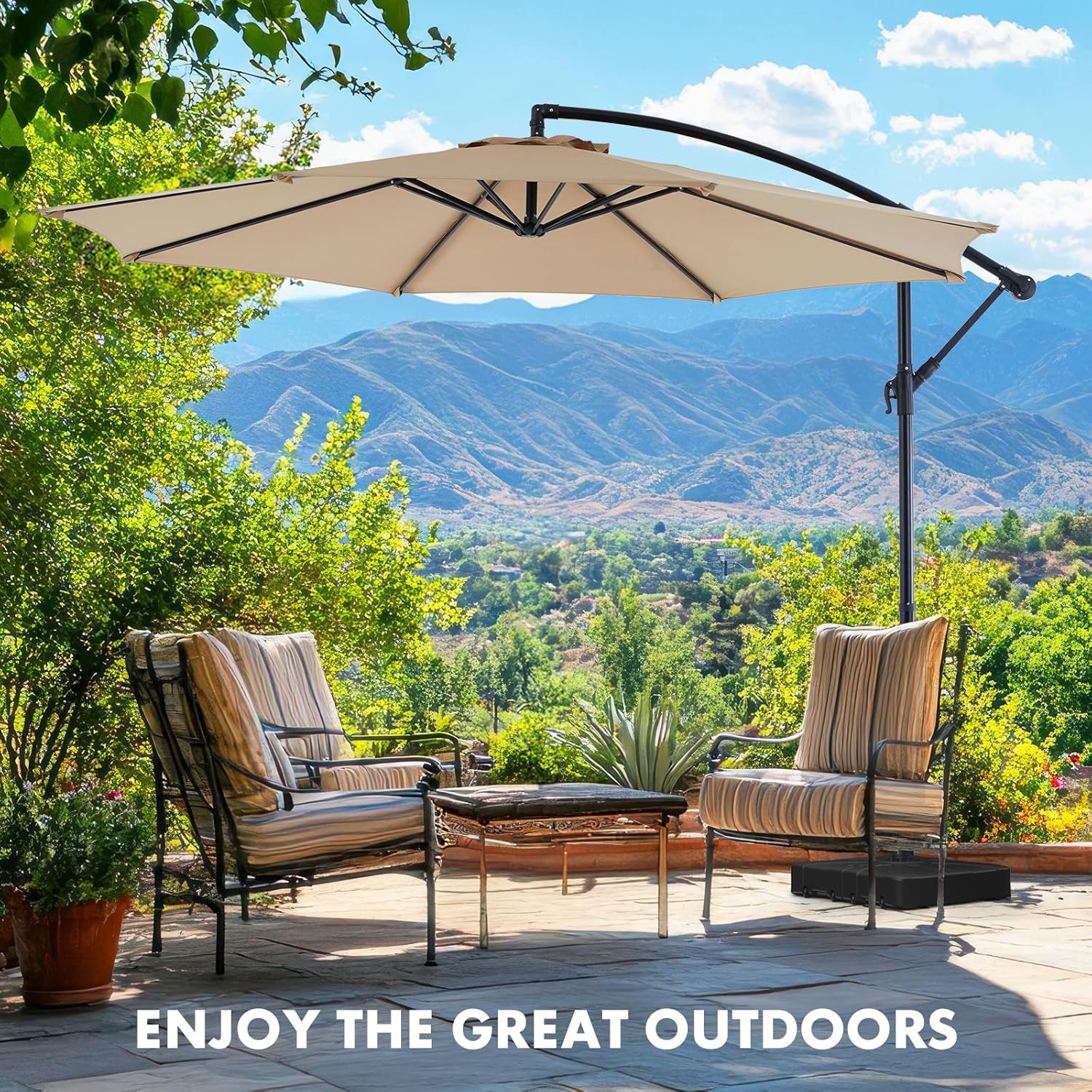 Sweetcrispy 9.8FT Offset Patio Umbrella With Easy Tilt Adjustment, 8 Ribs, Blue - Image 16 Sweetcrispy 9.8FT Offset Patio Umbrella With Easy Tilt Adjustment, 8 Ribs, Blue - Image 16