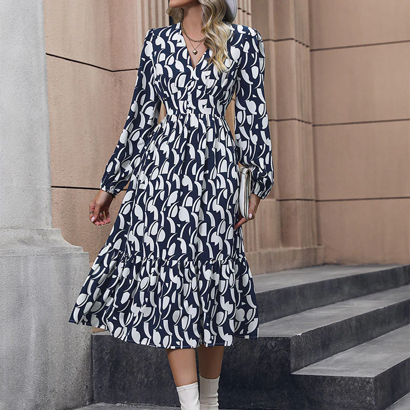 Women Wear Long Sleeved Printed Dress Autumn - AZJHJ