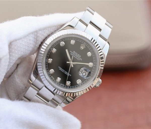 Replica Rolex DateJust 41mm 126334 Fluted Bezel Black Dial Diamonds Markers Jubilee Bracelet A3235 - Elite Watch Atelier