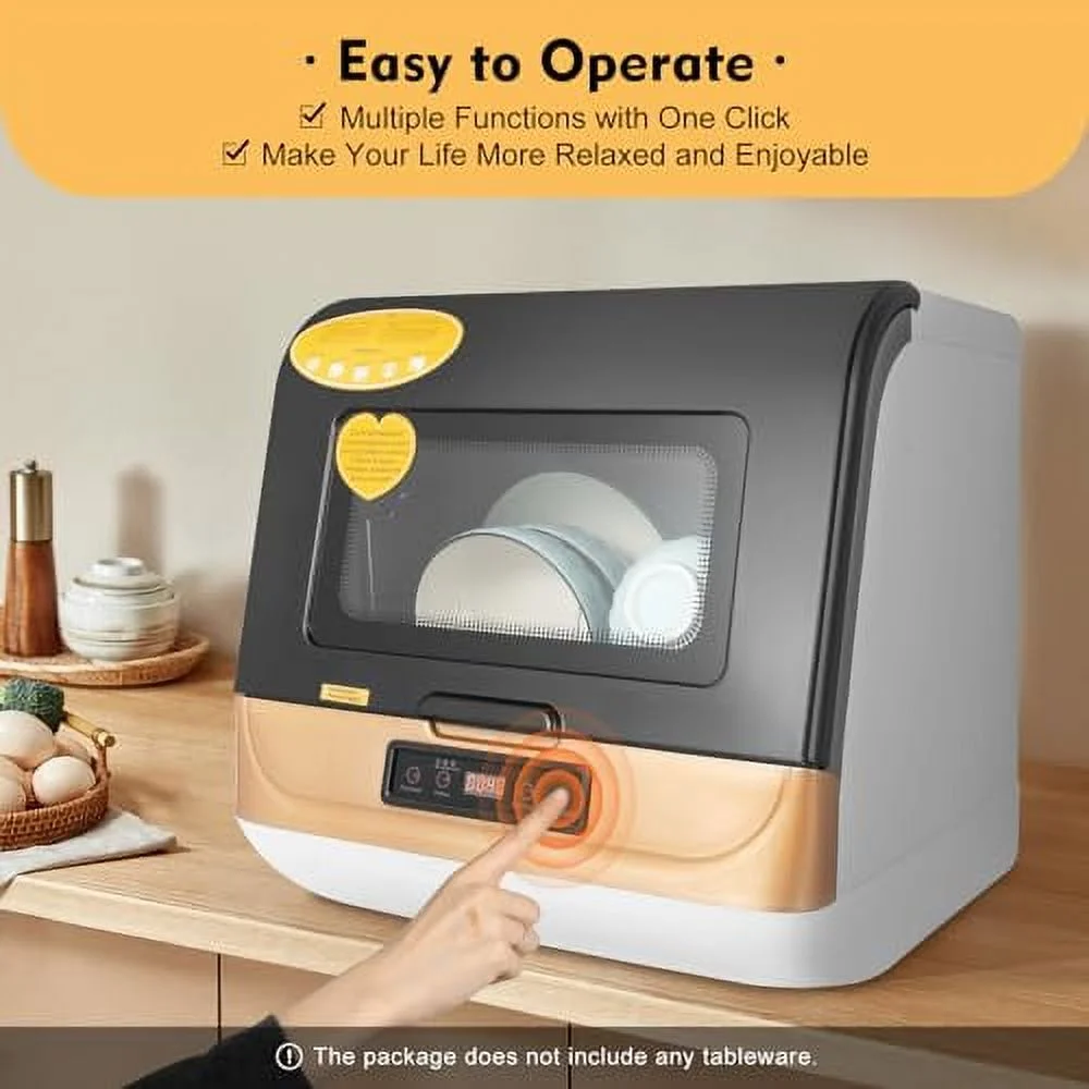 1200W 110V Portable Countertop Dishwasher, 5-Liter Compact Dishwasher, Automatic Dishwasher with 4 Washing Programs+360�� Streak-Free Deep Cleaning, Dishwasher for Apartment/Office