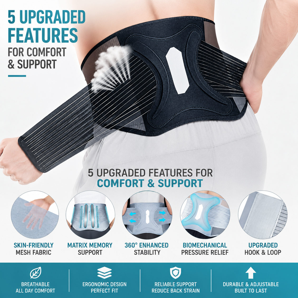 Lumbar support belt for intervertebral disc exercise