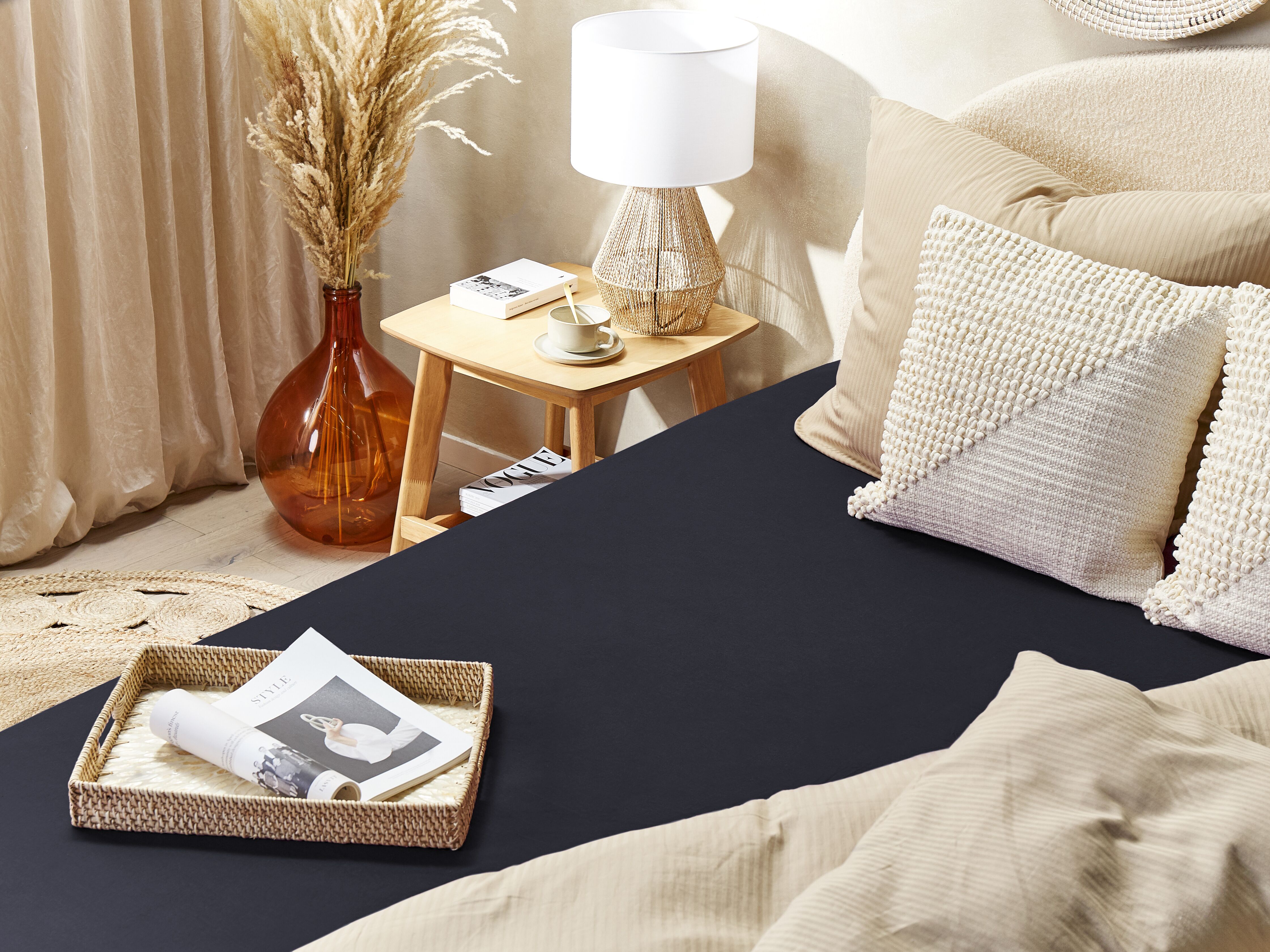 Fitted Sheet JANBU Cotton 200 x 200 cm Black