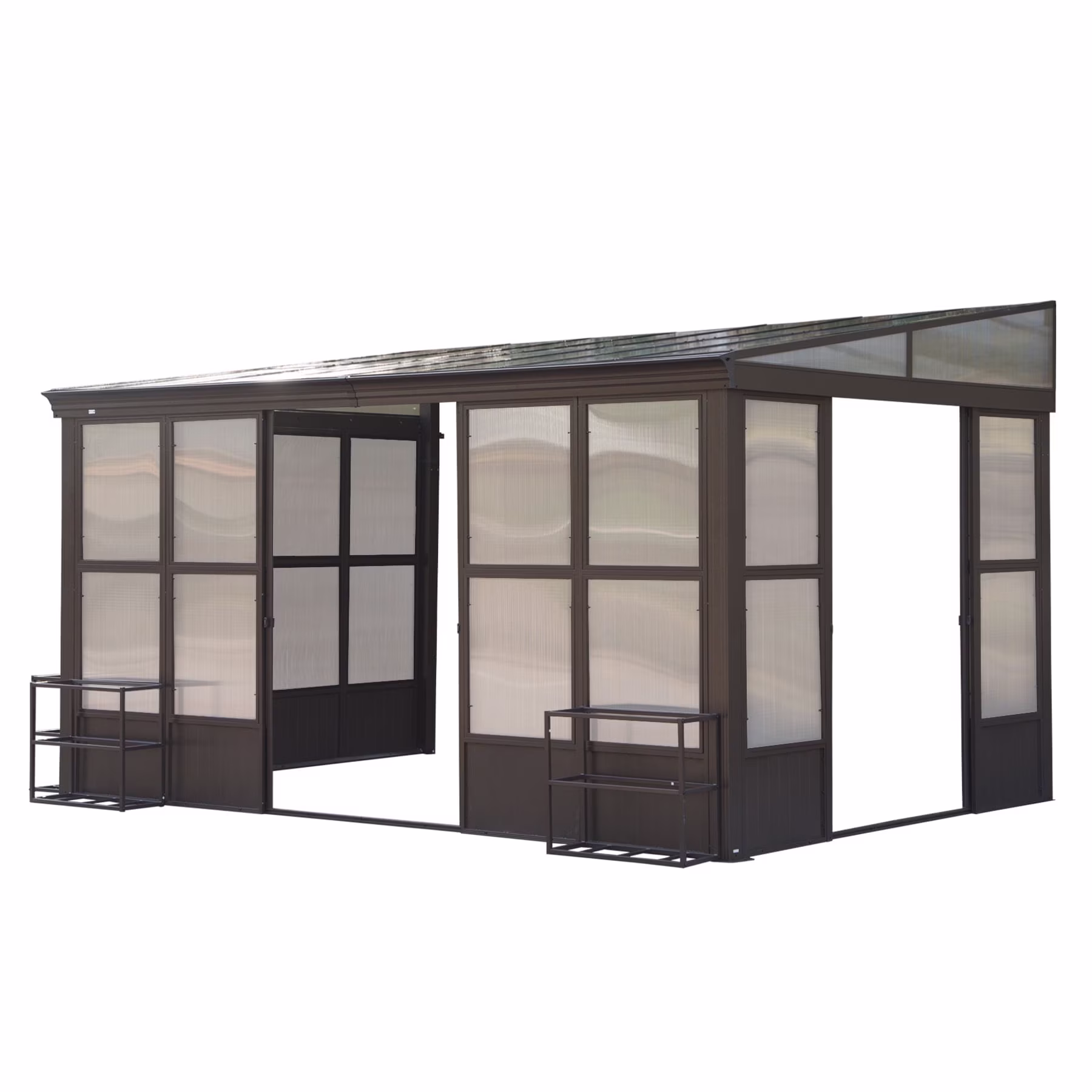 TOTAL Outdoor 10'x12' All-Season Sunroom Gazebo with Steel Roof, PVC Screen, Front & Side Door, Brown - Image 18