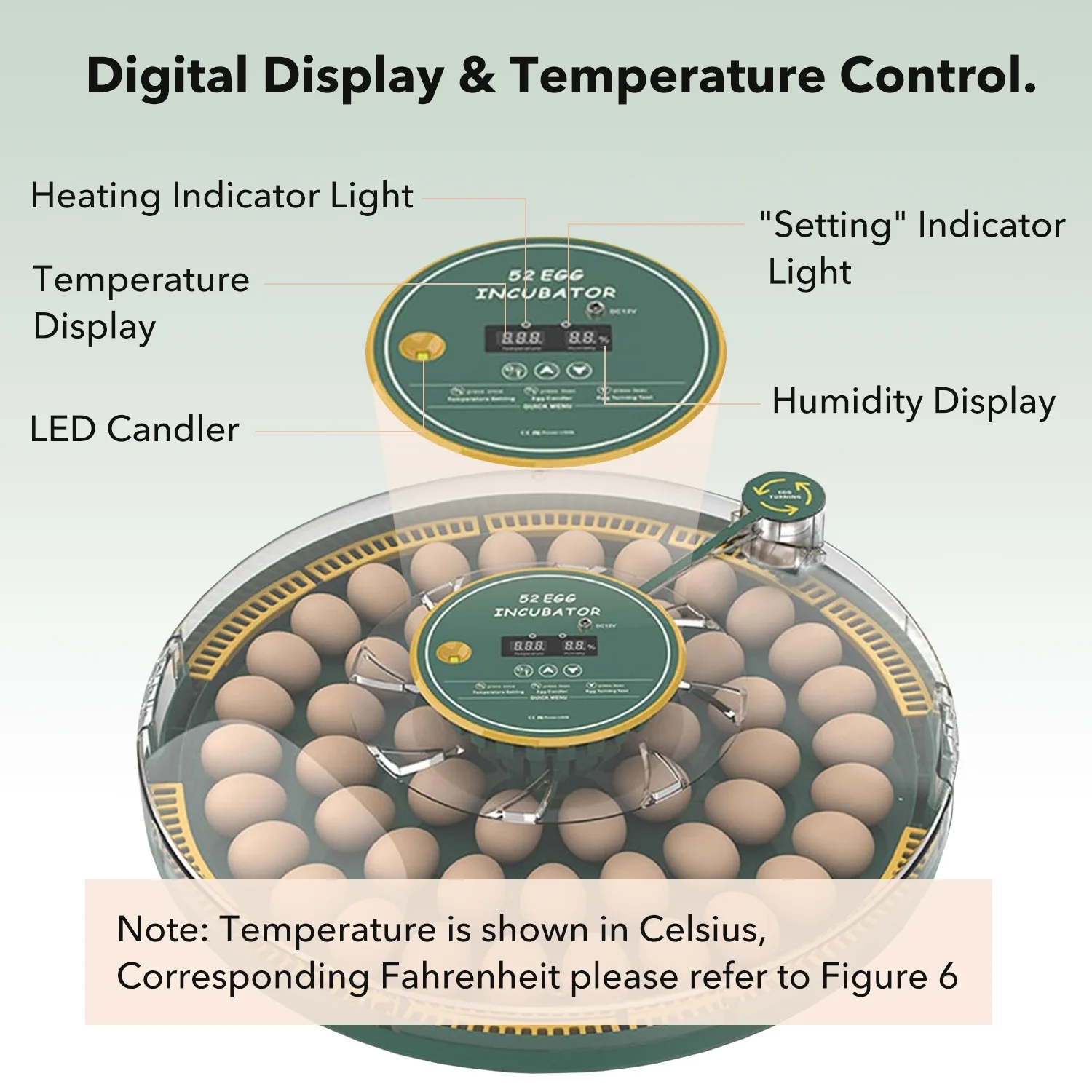 BN-LINK 52 Egg Incubator with Automatic Egg Turning and Temperature Control, Smart Egg Incubator with Humidity Display, LED Candler & Sink, Hatching Chicken Duck Quail Bird