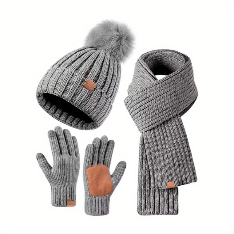 3-in-1 Winteraccessoireset met Gebreide Muts, Sjaal en Touchscreen Handschoenen – Unisex en Warm