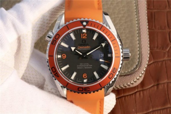 Replica Omega Planet Ocean Professional Orange Bezel 45mm OMF Rubber Strap A8500 - Elite Watch Atelier