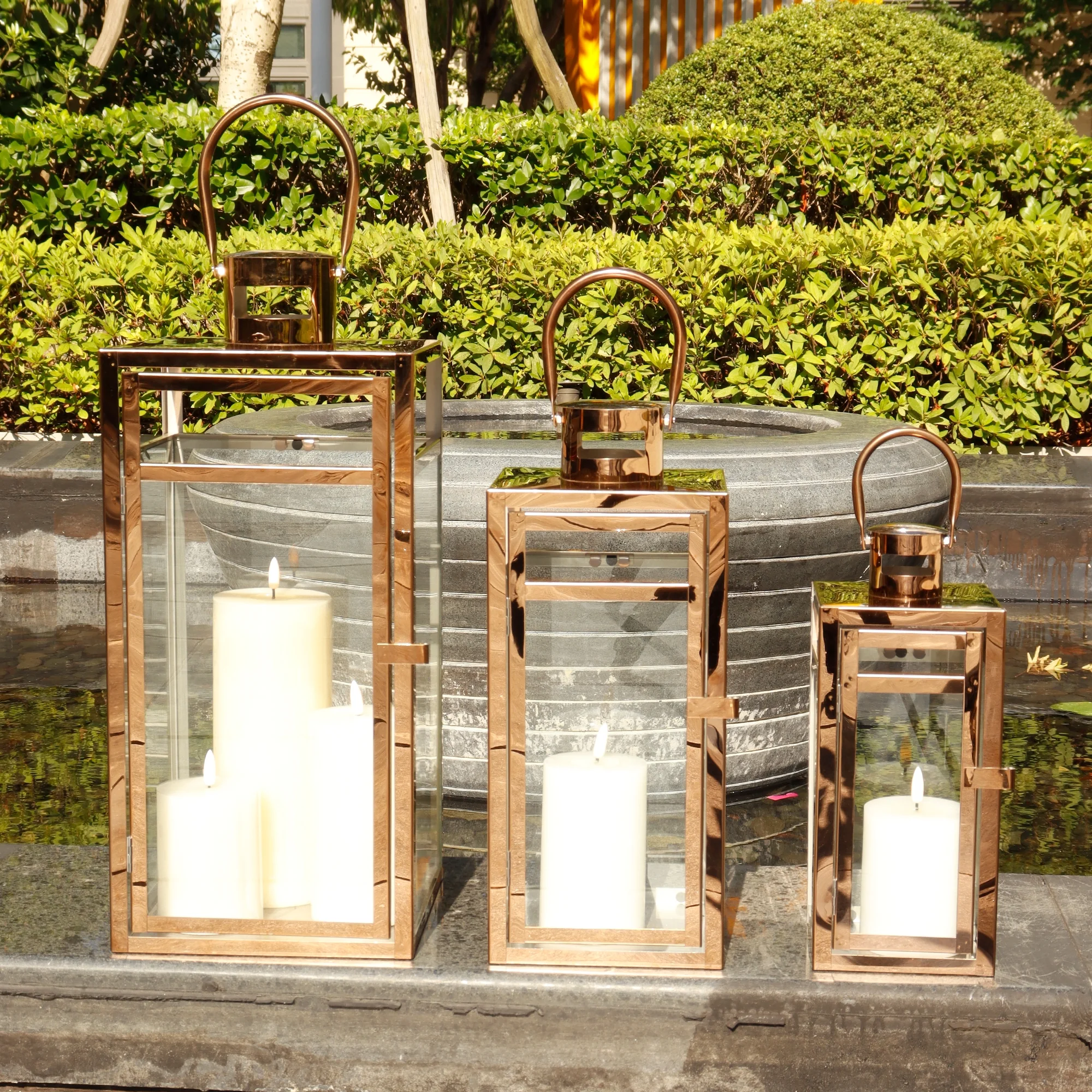 Stainless Steel Lantern Set of 3 12/15/19" Metal Lanterns with Tempered Glass for Parties & Events (Silver ) - Image 13
