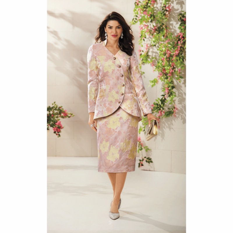 Thea Jacquard Skirt Suit with Asymmetric Button-Down Jacket - MIDNIGHT VELVET CATALOG
