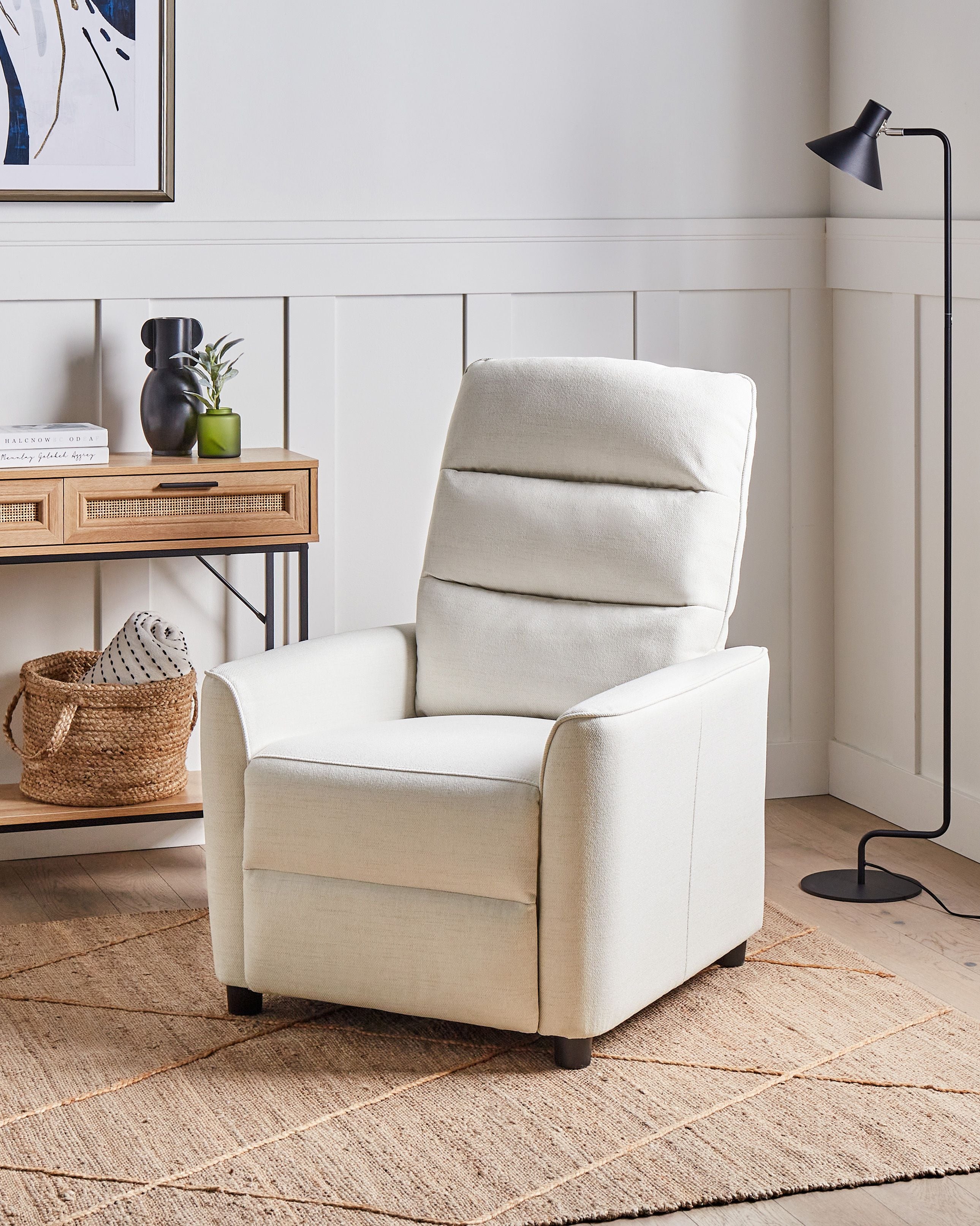 Recliner Chair SANDE with Footrest Fabric Off-White
