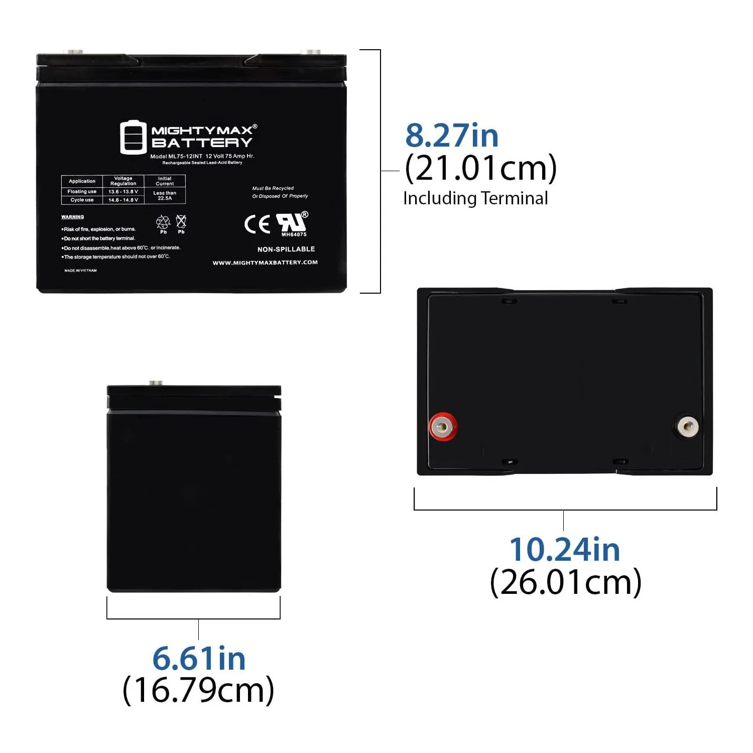 12V 75AH Internal Thread Battery for Levo Max 300 Wheelchair