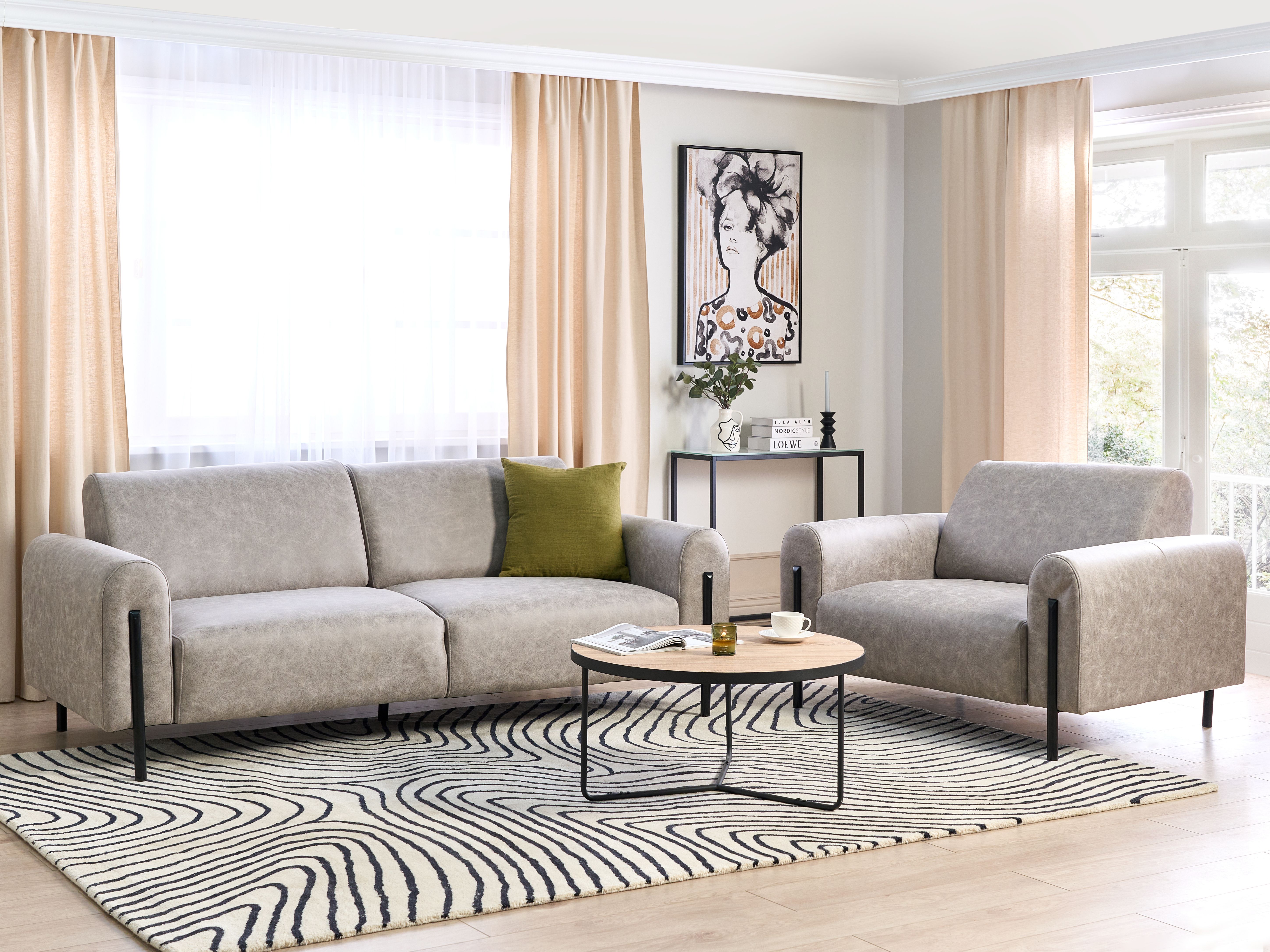 Living Room Set 4 Seater ASKIM Fabric Light Grey