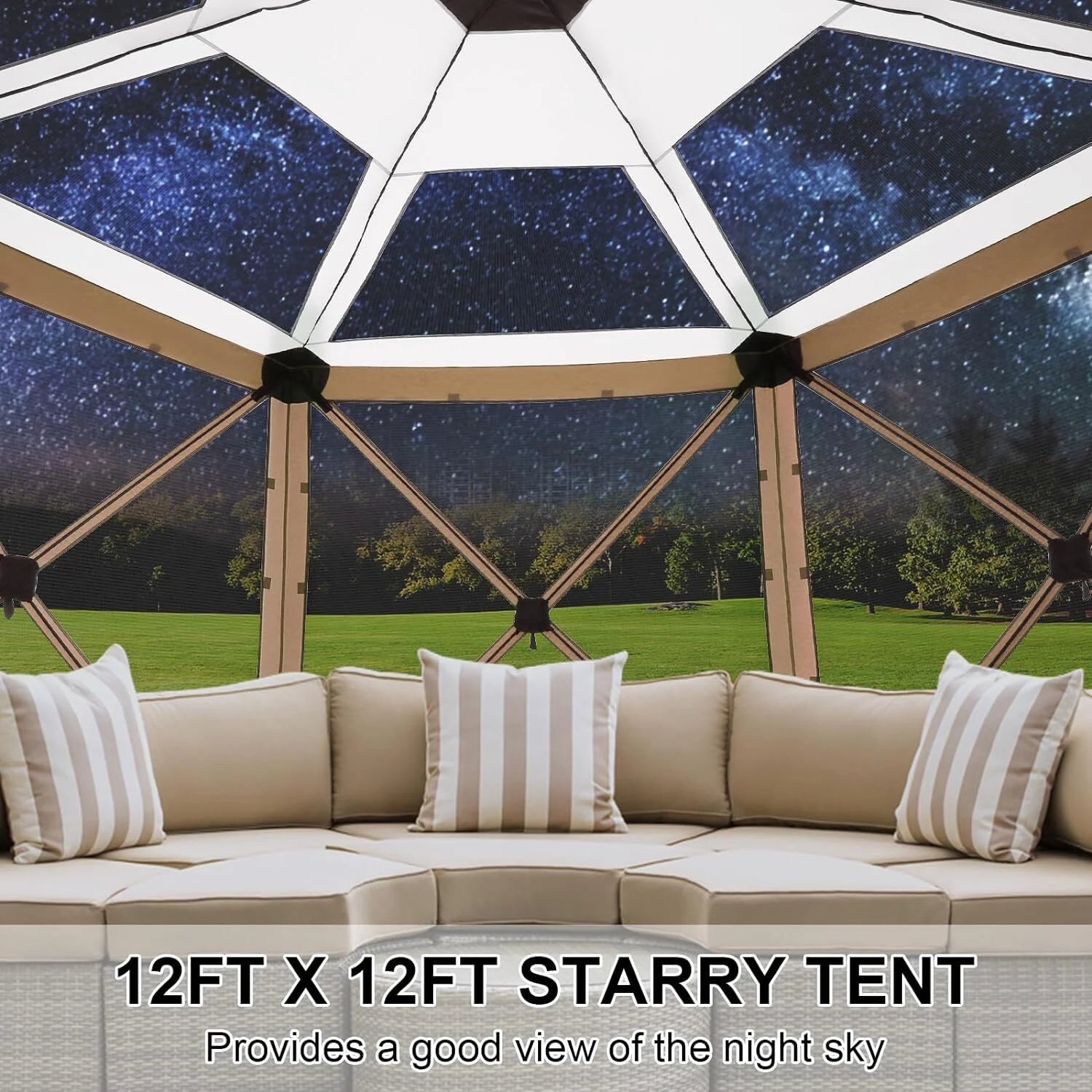 COBIZI 12'x12' Pop-up Gazebo Outdoor Camping Tent with 6 Sides Mosquito Netting, Waterproof, UV Resistant, Portable Screen House Room, Easy Set-up Party Tent with Carry bag, Ground Spike, Brown - Image 23