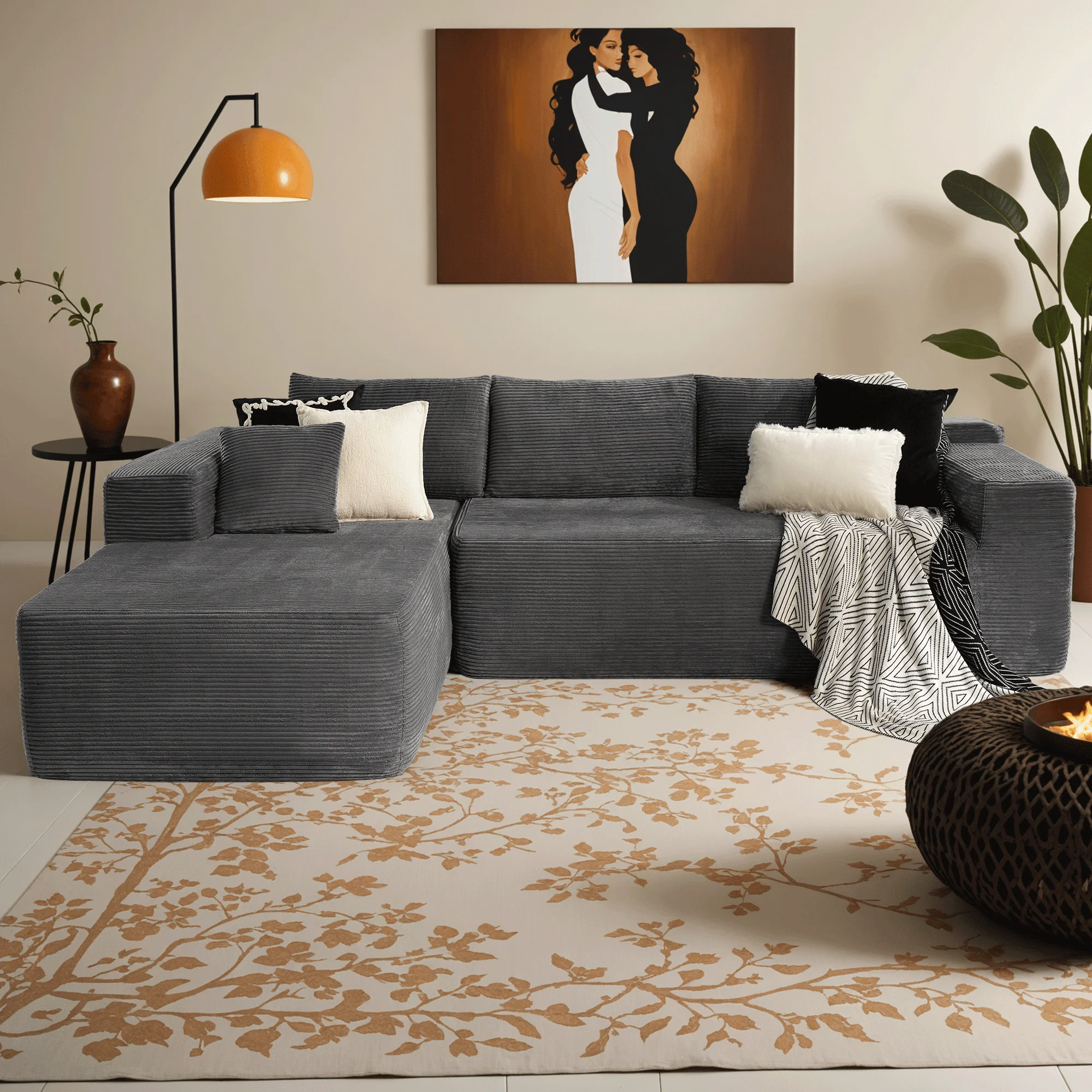 Ovios 106" L-Shaped Sectional Sofa Modern Modular Cloud Couch with Deep Seating Upholstered Sofa for Living Room Bedroom, No Assembly Required, Black(Corduroy) - Image 36