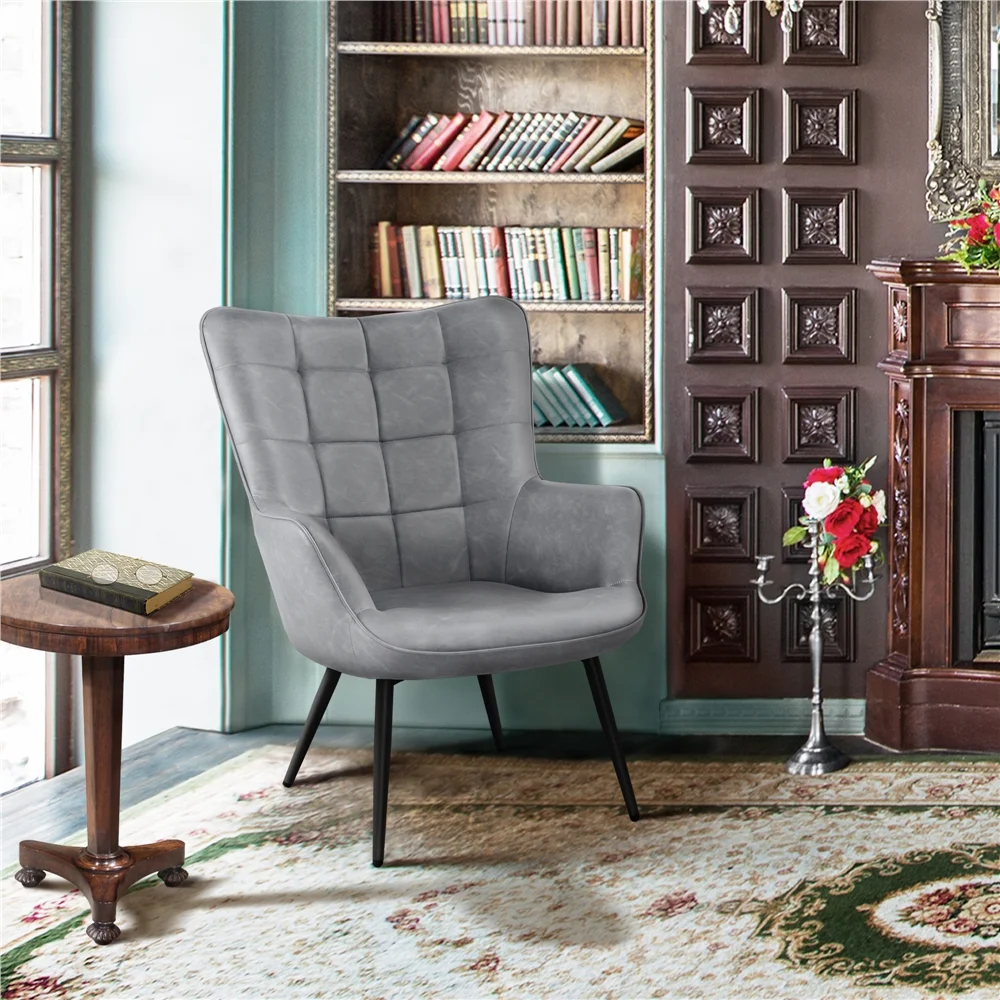 Alden Design Mid-Century Modern Faux Leather Wingback Accent Chair, Brown - Image 17