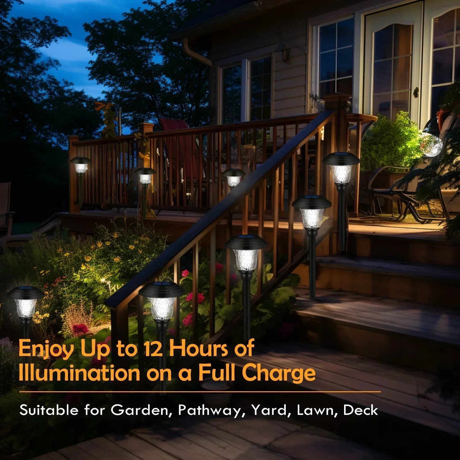 Solar Garden Landscape Lights, 8 Pack - Waterproof Glass Stainless Steel Auto-On/Off - Image 4 Solar Garden Landscape Lights, 8 Pack - Waterproof Glass Stainless Steel Auto-On/Off - Image 4