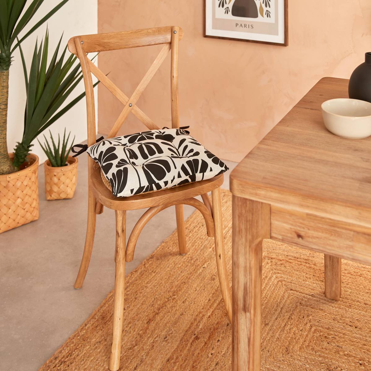 Chair pad "Twisted Lime" Cotton, Black & White, 38x38 cm