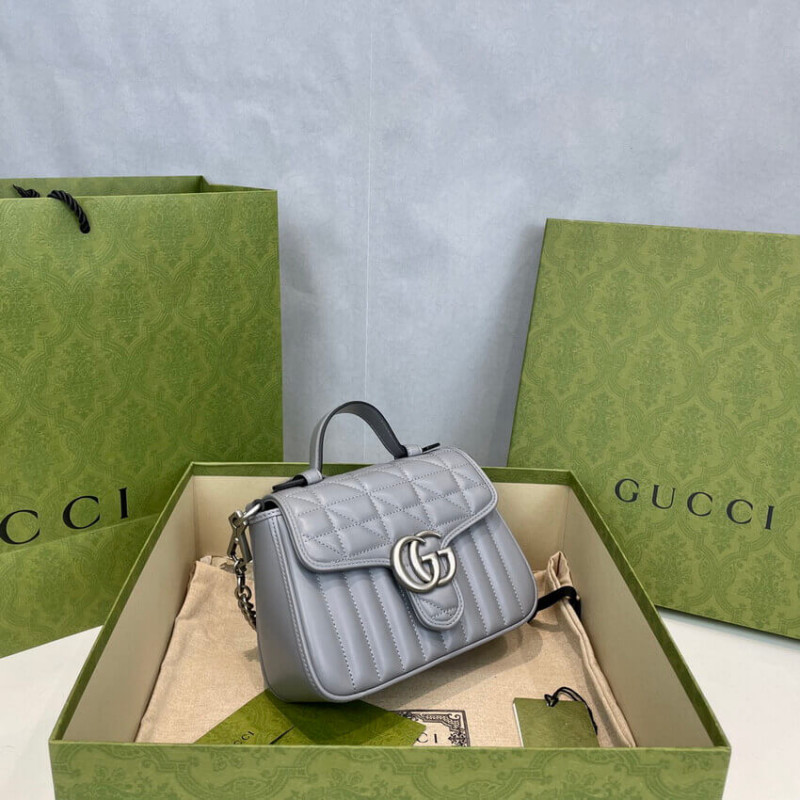 Replica Gucci Gg Marmont Grey Matelasse Leather Mini Top Handle Bag 5835711:1High-quality replica