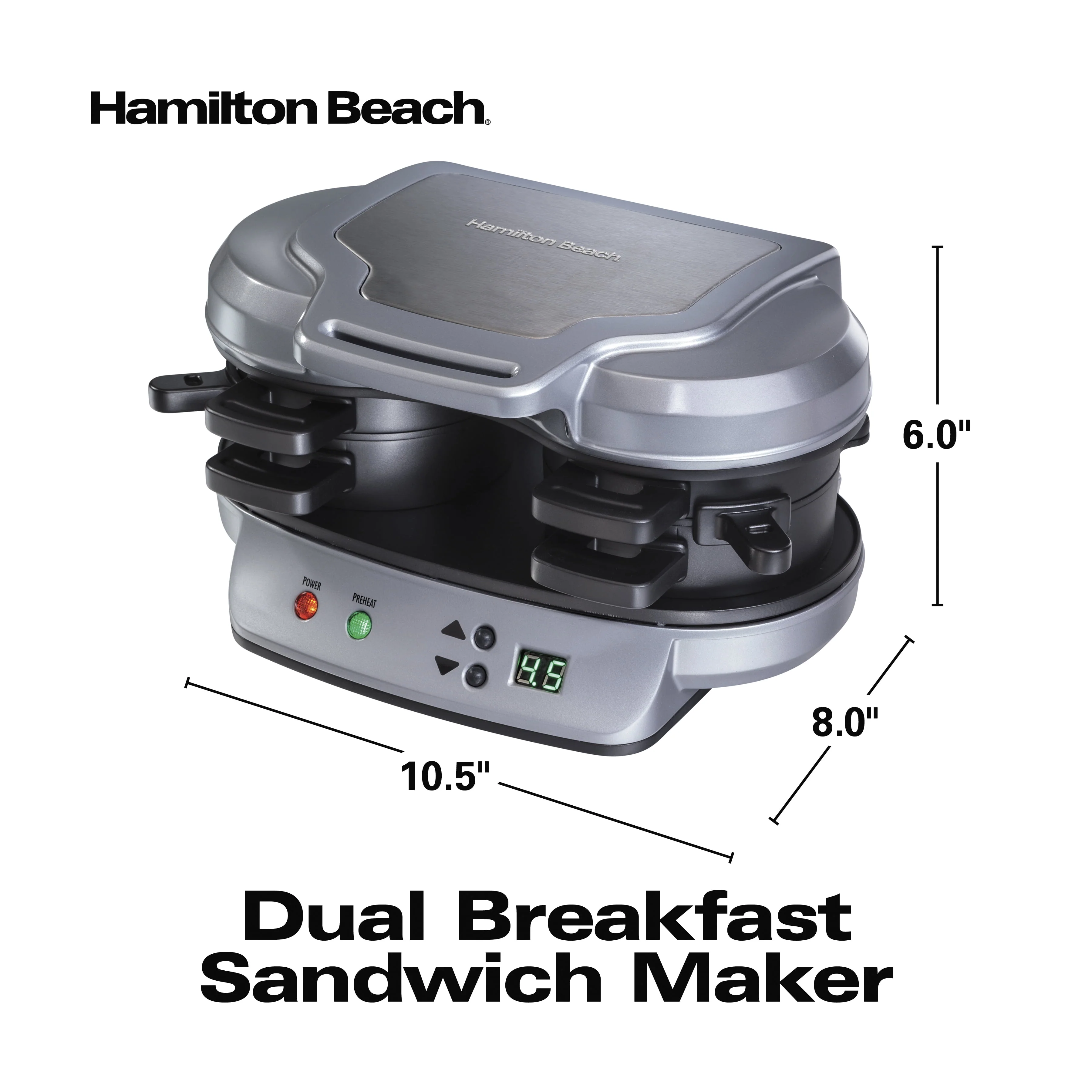 Hamilton Beach Dual Breakfast Sandwich Maker with Timer, 2 Sandwich Capacity, Silver, 25490 - Image 9