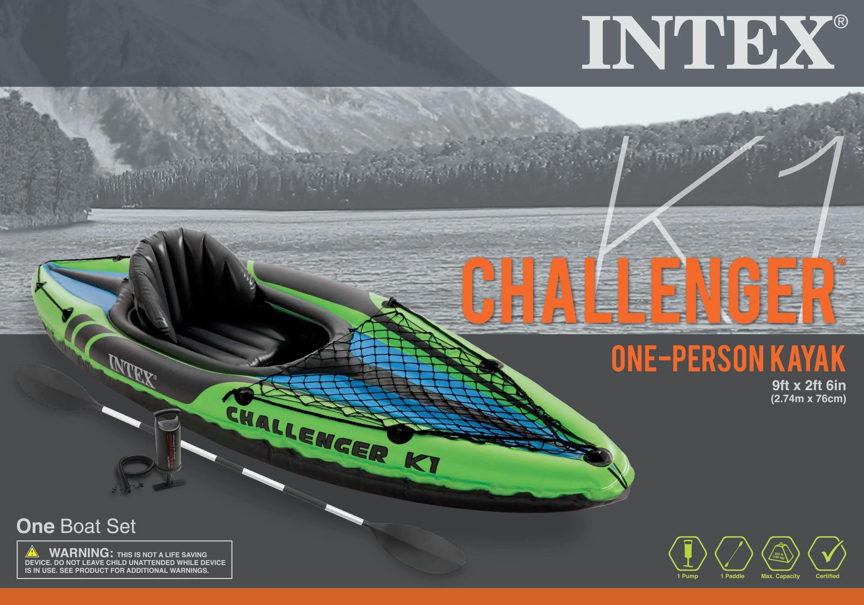 Intex Challenger K1 1-Person Inflatable Sporty Kayak + Oars And Pump | 68305EP - Image 5