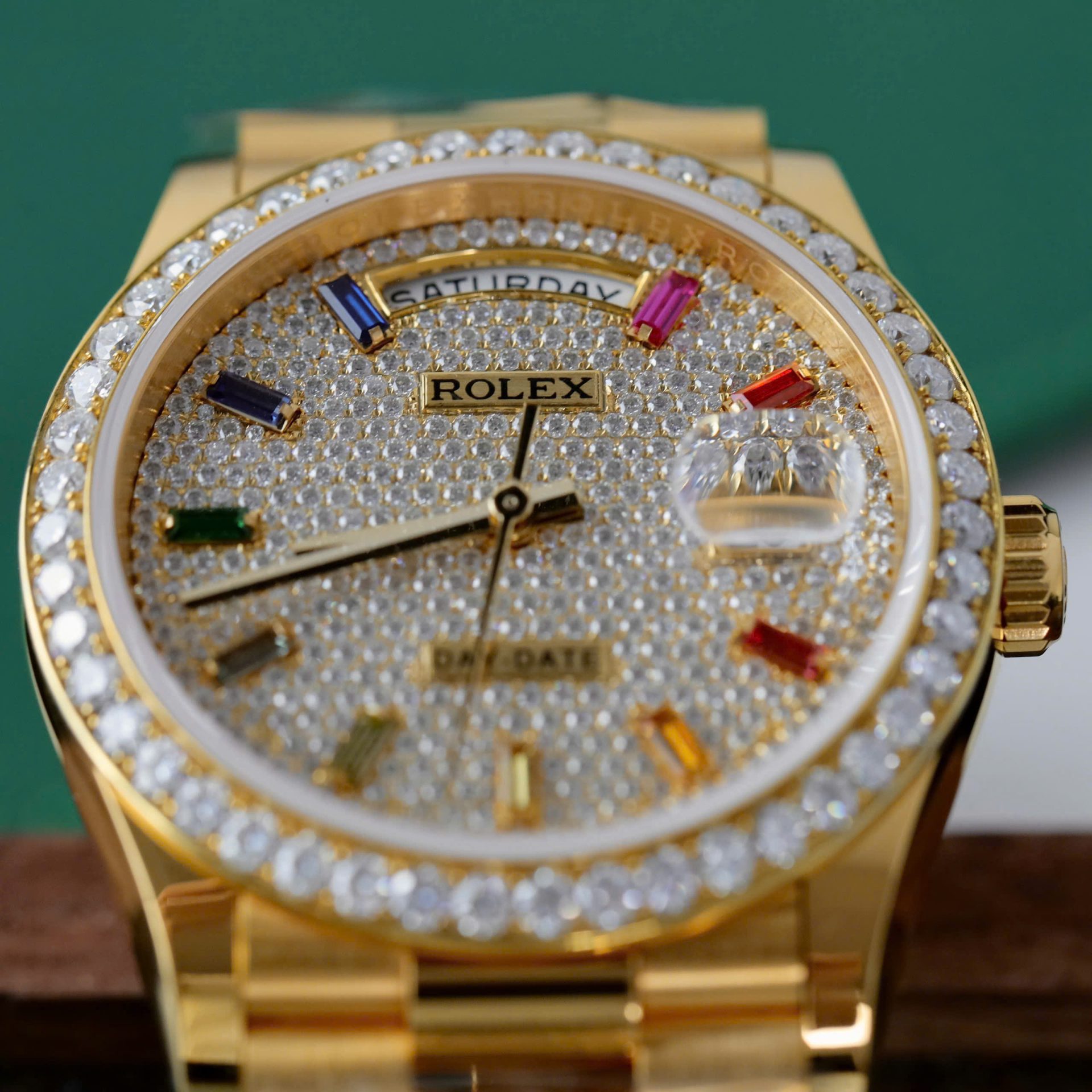 Rolex Day-Date Copies Watches Custom 18K Gold Wrapped + Moissanite Diamonds GM Factory 36mm - Top club