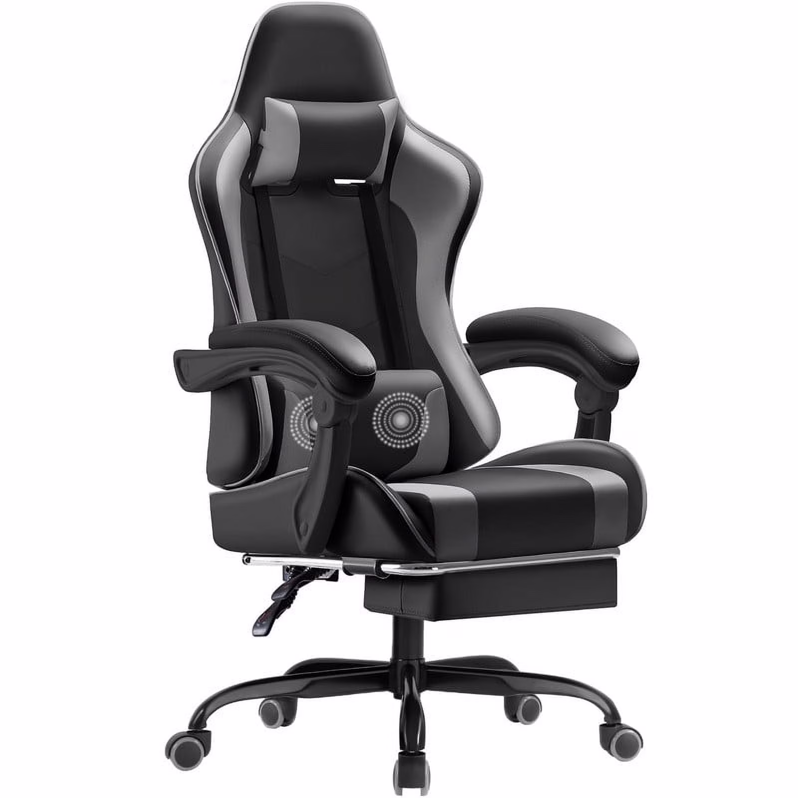 Lacoo PU Leather Gaming Chair Massage Ergonomic Gamer Chair Height Adjustable Computer Chair with Footrest & Lumbar Support, White - Image 7