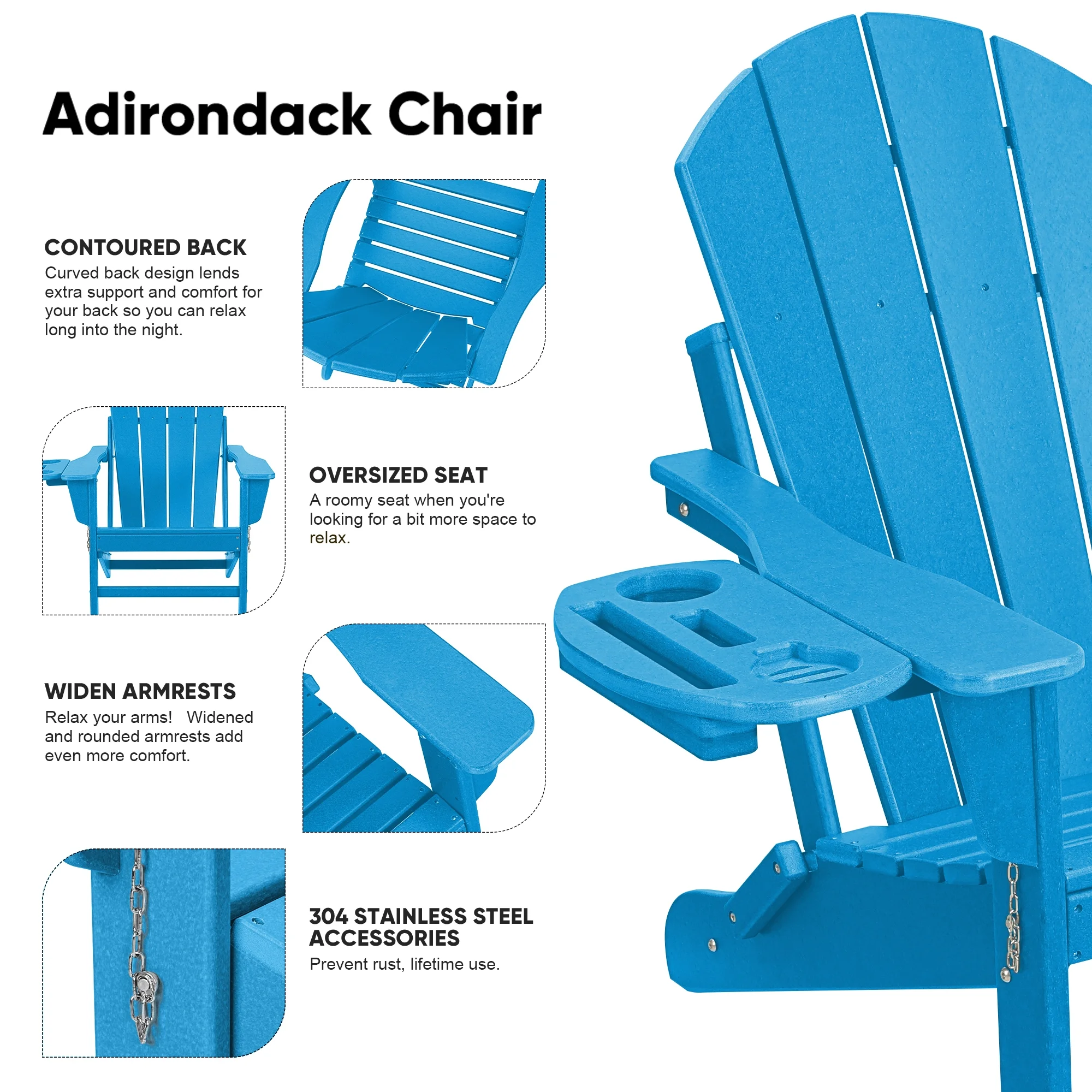 FOOWIN HDPE Plastic Adirondack Chairs Set of 4, Black - Image 88