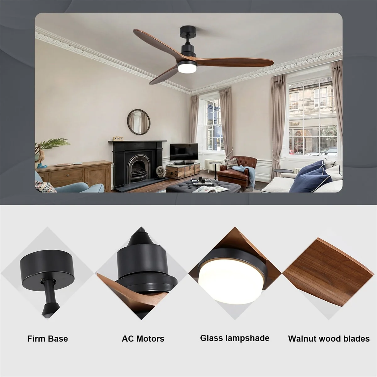 Large 60 Inch Ceiling Fan with Remote Control Farmhouse Wood Blade Ceiling Fans Indoor Outdoor Integrated Light-type2 60 inches N/A Burnished