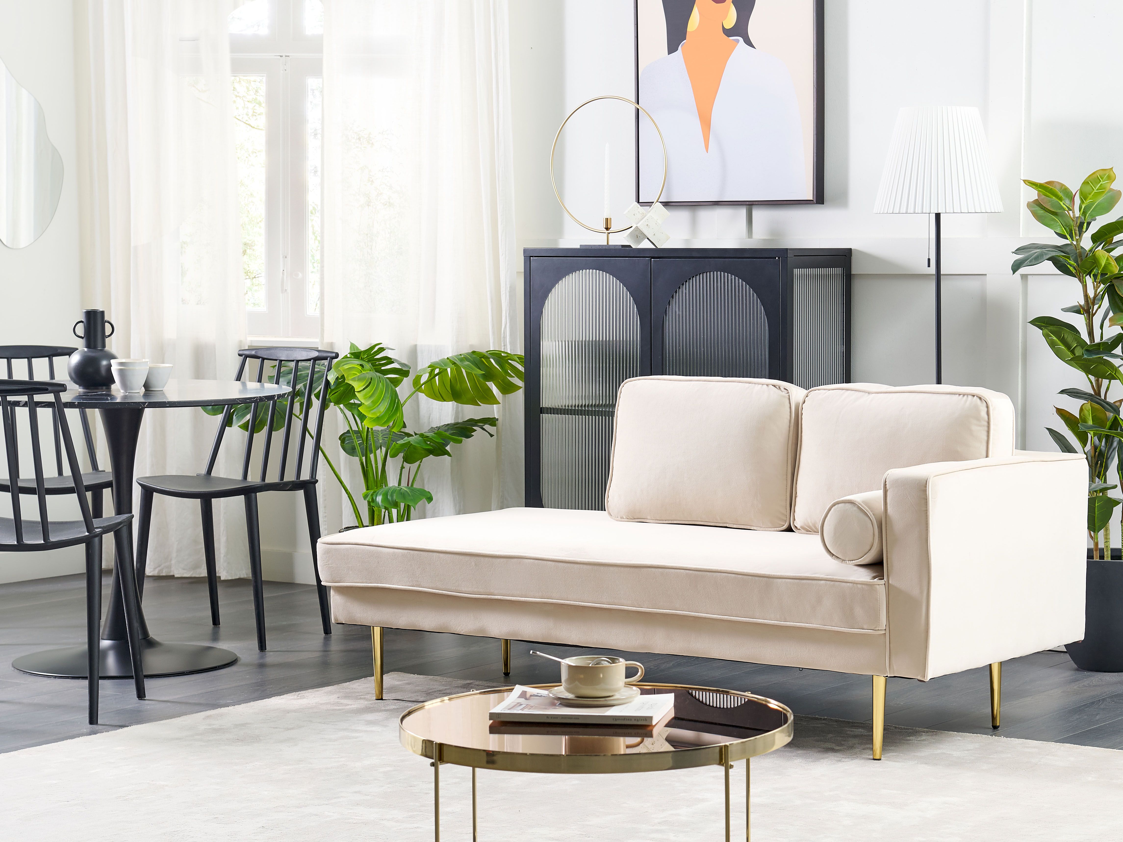 Right-Hand Chaise Lounge MIRAMAS Velvet Beige