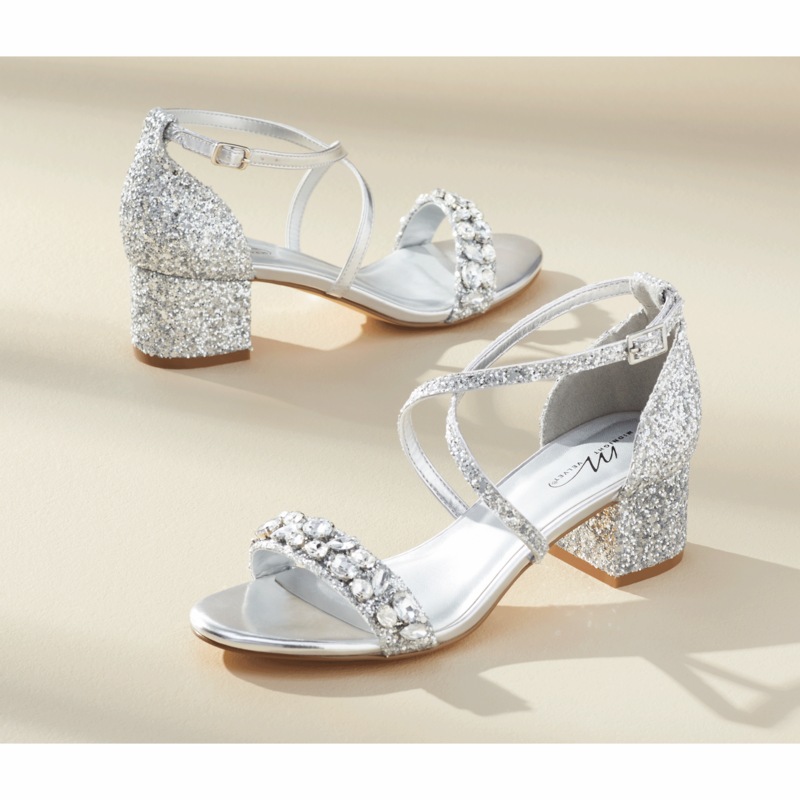 Cross-Strap Glitter Sandal with Rhinestones and 2” Block Heel - MIDNIGHT VELVET CATALOG