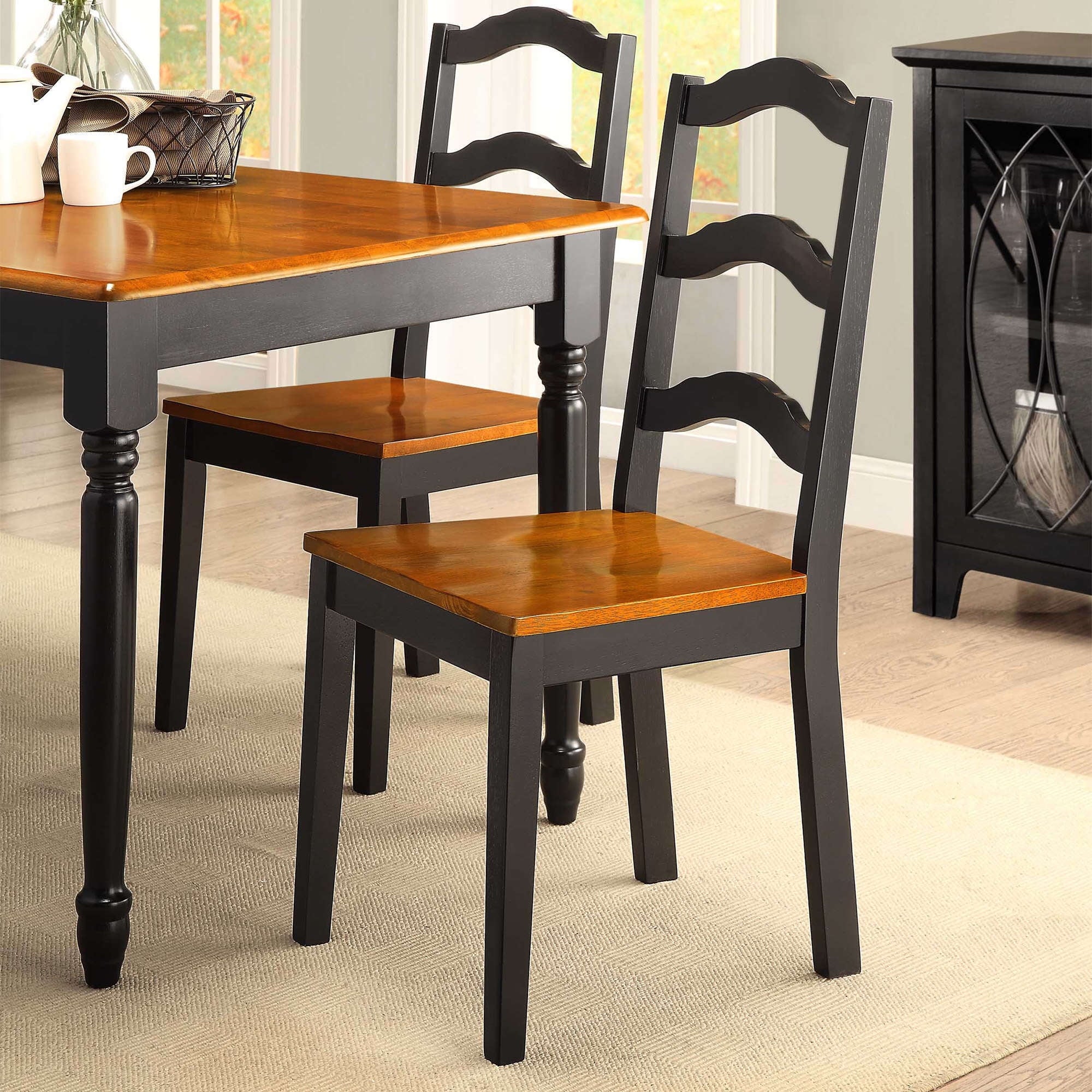 Better Homes and Gardens Autumn Lane Ladder Back Dining Chairs, Set of 2, Black and Oak