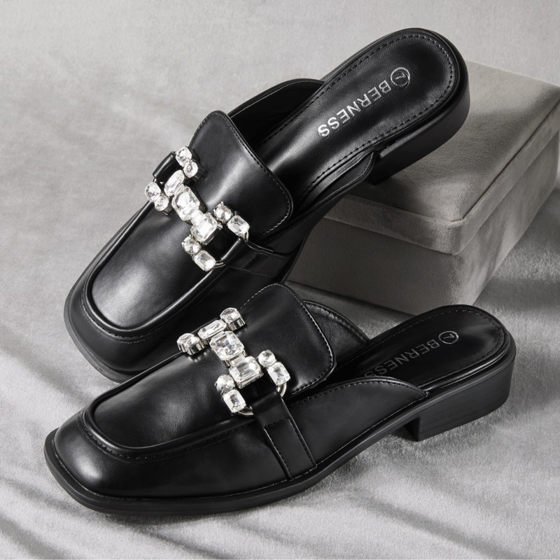 Aquene Rhinestone Mule for Women with Memory Foam - MIDNIGHT VELVET CATALOG