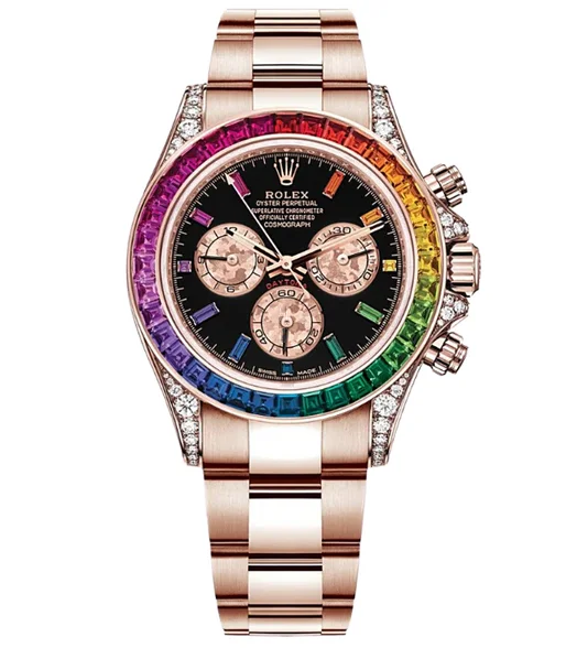 Rolex Daytona Rainbow 116595RBOW: Black Dial, Diamond Bezel, Oyster Bracelet, Rose Gold Watch(1:1 replica) - Elite Watch Atelier
