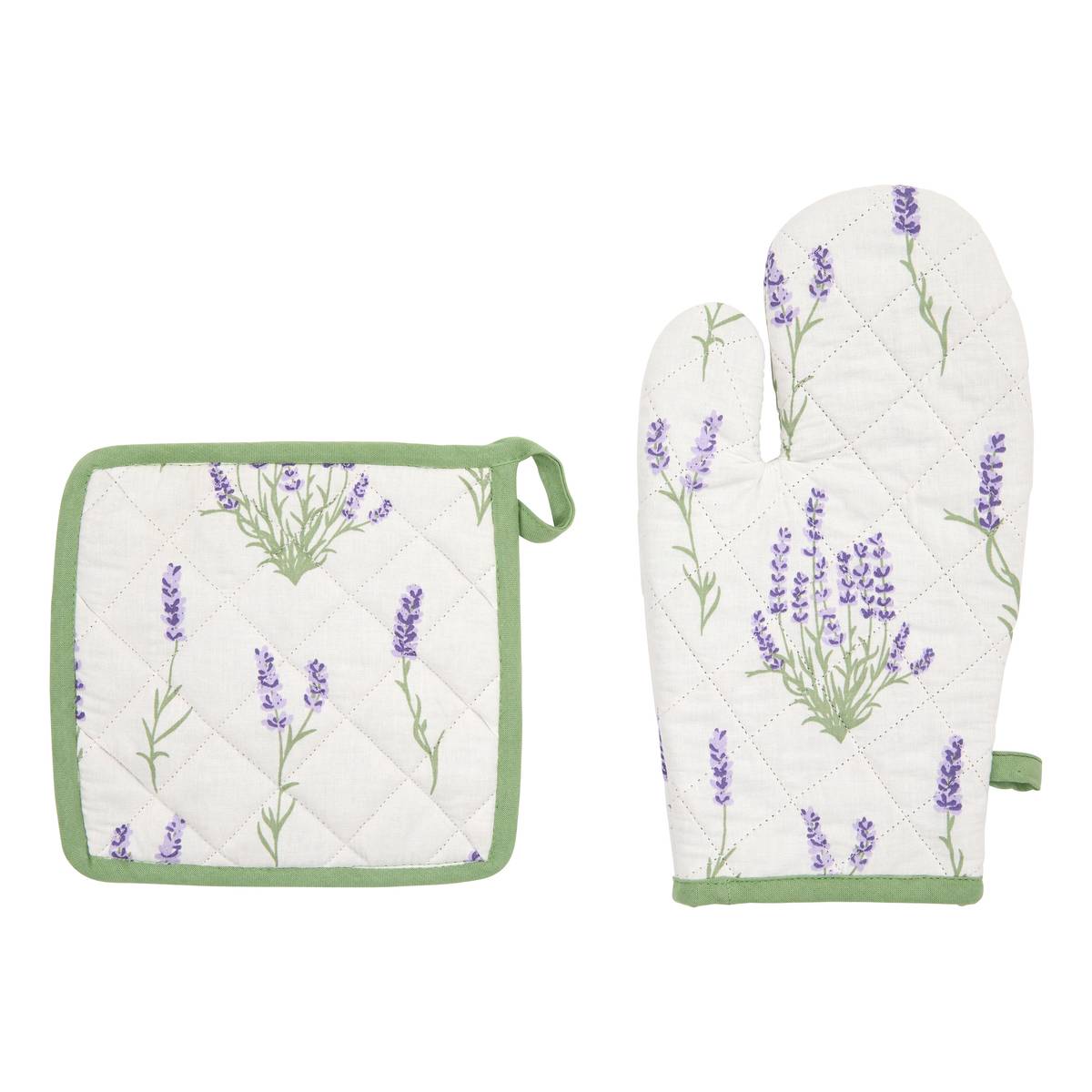 Glove and Pot Holder "Garrigue" White, 20x32 cm