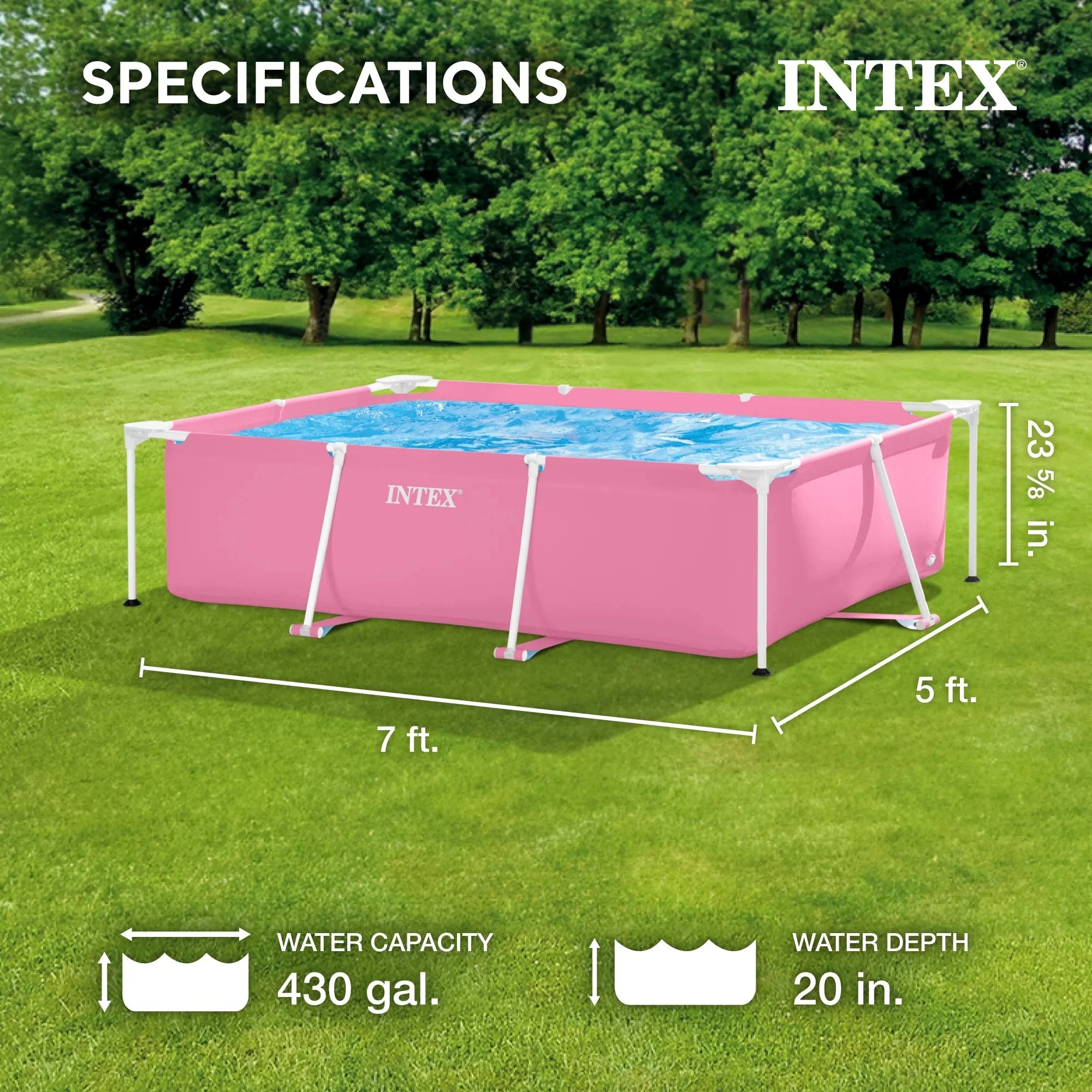INTEX Rectangular Metal Frame Above Ground Swimming Pool, Pink, 7ft x 23in - Image 2 INTEX Rectangular Metal Frame Above Ground Swimming Pool, Pink, 7ft x 23in - Image 2