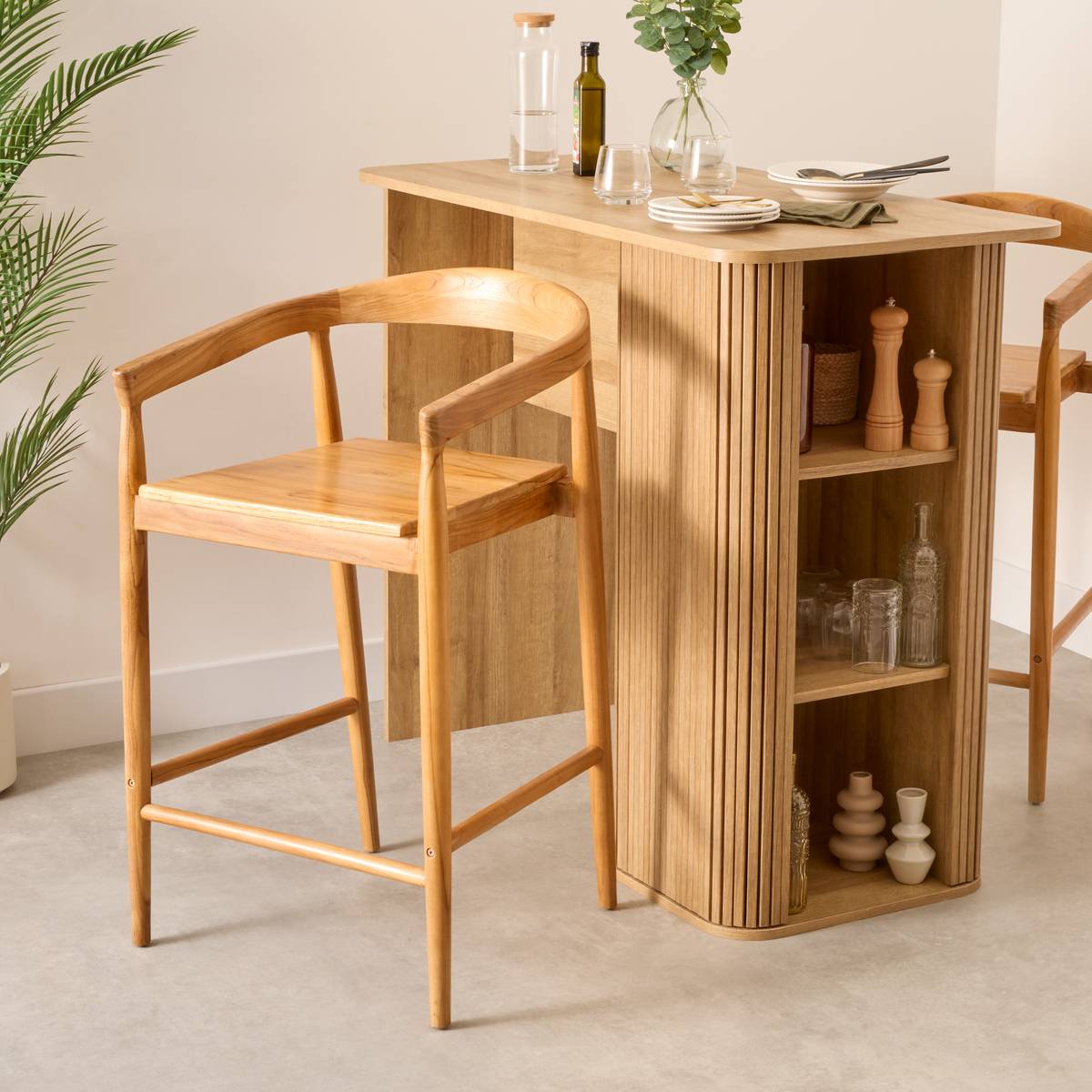 Set of 2 "Miyako" Bar Stools Brown, 56x55.5 cm