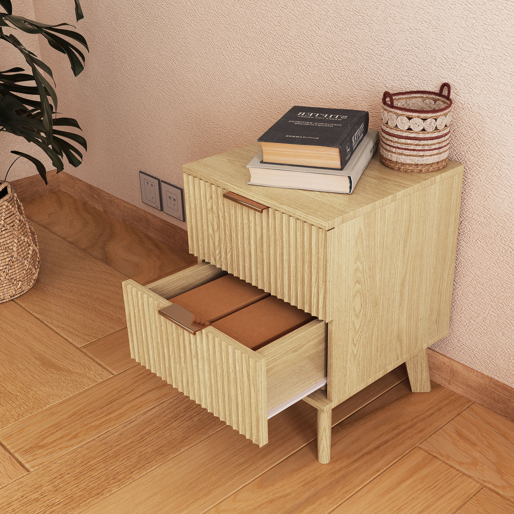 YOCWO Fluted Nightstand for Bedroom Set of 2 , Wood Bedside Table Set of 2 with Drawers, Black - Image 119