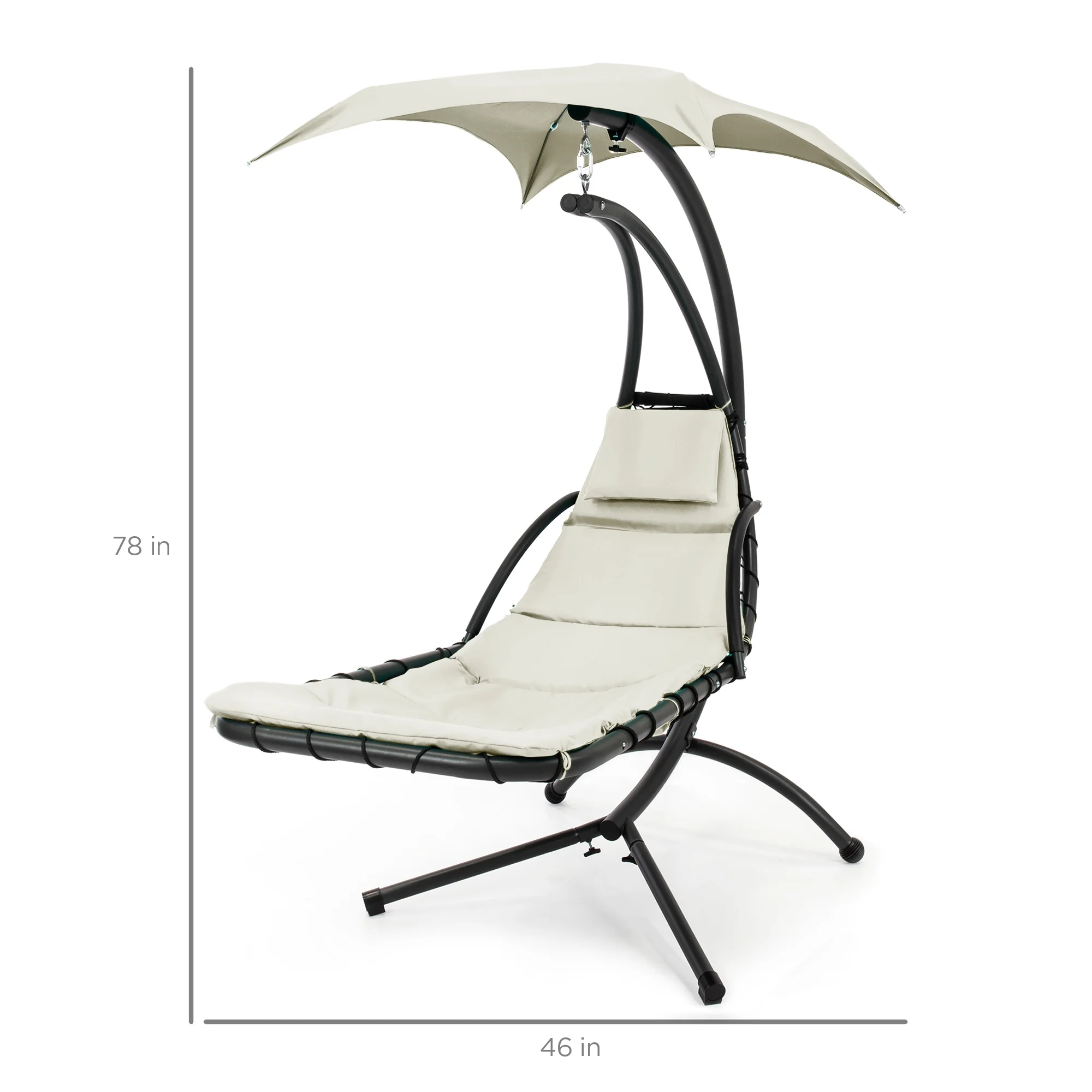 Best Choice Products Hanging Curved Chaise Lounge Chair Swing for Backyard, Patio w/ Pillow, Shade, Stand - Teal - Image 39