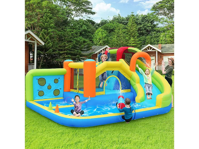 Château gonflable avec trampolines, souffleur, toboggan, panier de basket, 3 à 8 ans, 410x315x203cm