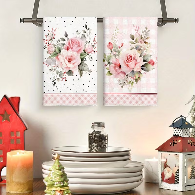 Polyester Floral Pattern Quick-Dry Woven Tea Towel Hand Towel Kitchen Towel