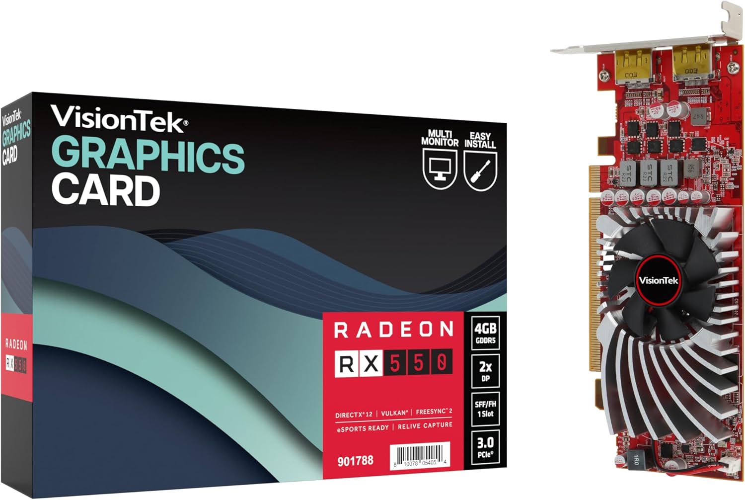 VisionTek AMD Radeon RX 550 4GB GDDR5 Low Profile Small Form Factor Video Graphics Card for PC ITX SFF HTPC 128-Bit DirectX 12, 50W Bus Power, PCI Express 3.0 x8, Dual DisplayPort