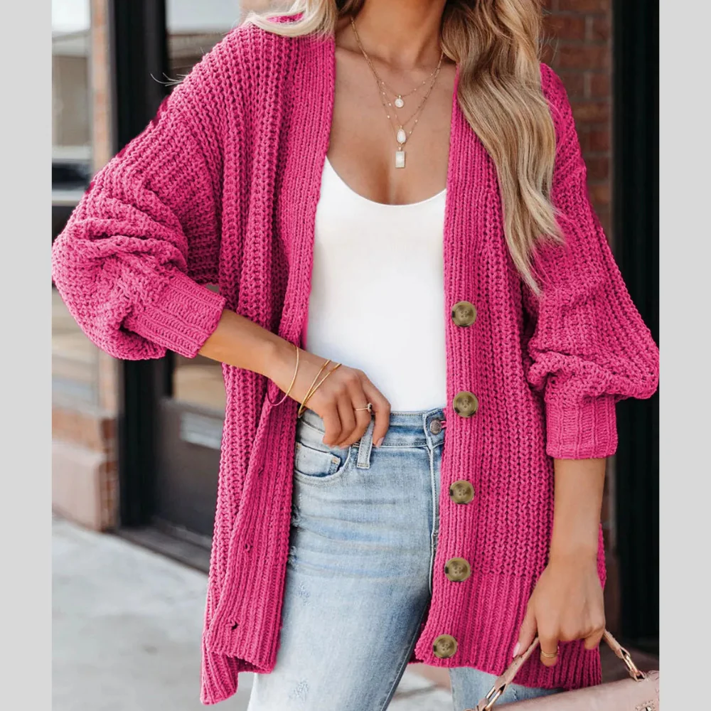 Chunky Knit Button-Down Cardigan - ZKZOOK