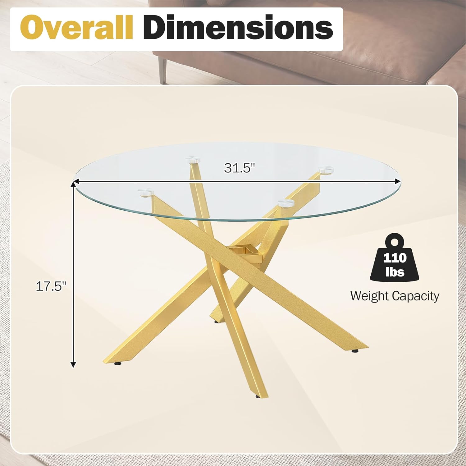 Giantex Round Glass Coffee Table, 31.5