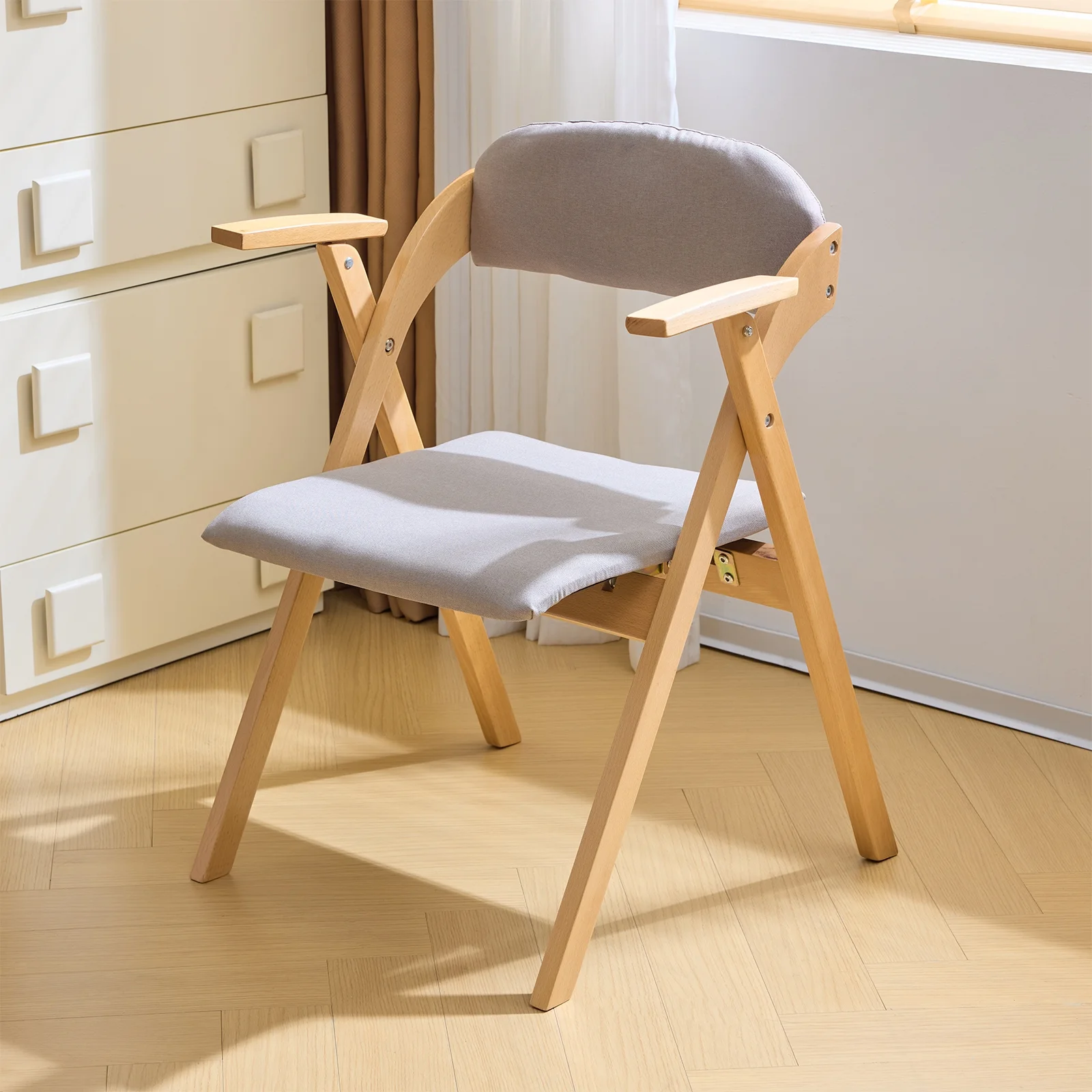 IVV 2-Pack Beechwood Folding Chairs with Cushioned Seat and Backrest, No-Assembly Guest Chairs for Home, Office, or Events (Beige) - Image 20
