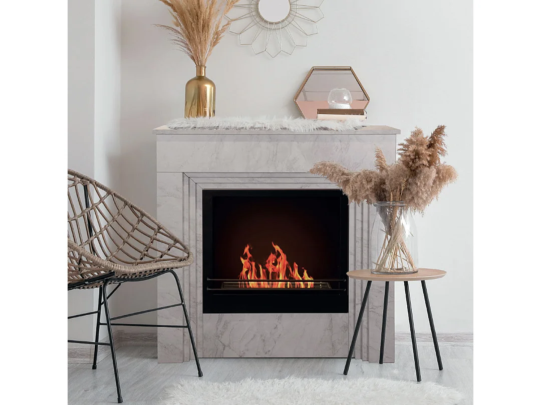 Cheminée au bioéthanol BELLINI en bois effet marbre blanc Fabriqué en Italie L96 x P35 x H96