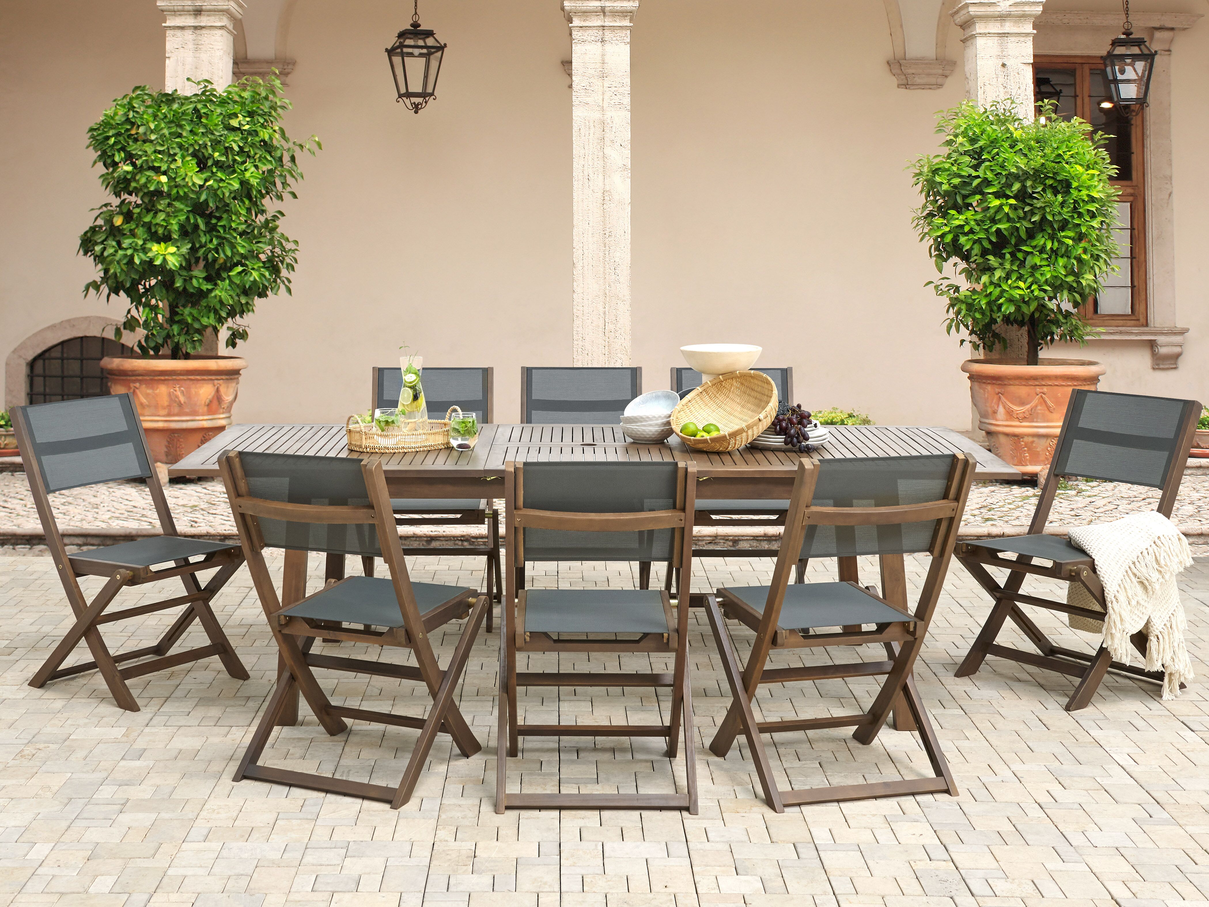 Garden Dining Set 8 Seater CESANA Acacia Wood Dark Brown